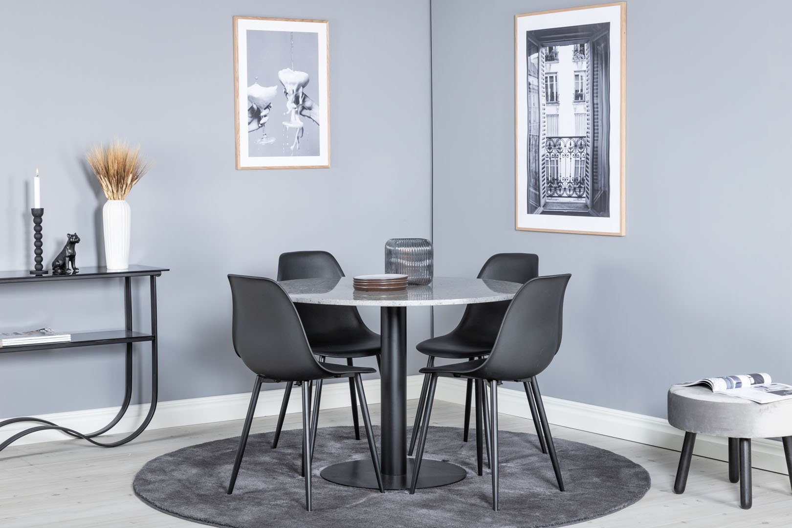 ebuy24 Essgruppe RazziaGR Essgruppe Esstisch Terazzo grau und 4 Pol, (5-tlg)