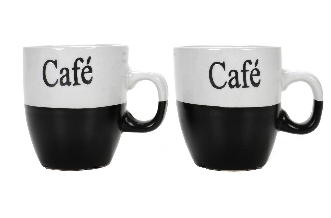 Bubble-Store Cappuccinotasse 2-er Set Kaffeetassen, Keramik-Tassen mit Aufschrift Café für Espresso, Keramik, Espressotasse, Kaffeetasse, Aufschrift Café schwarz/weiß
