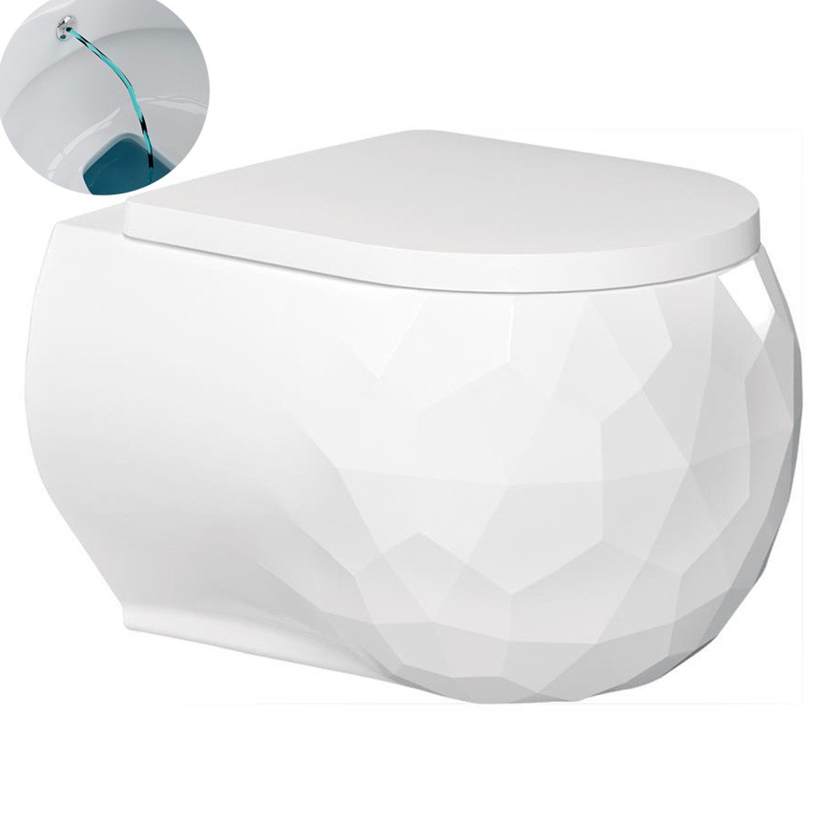 Ekershop Dusch-WC PENT 3D GOLFBALL DESIGN Randloses Hänge Taharet Dusch WC, Wandhängend, Wandmontage, Abgang Waagerecht, WC-Sitz mit Absenkautomatik