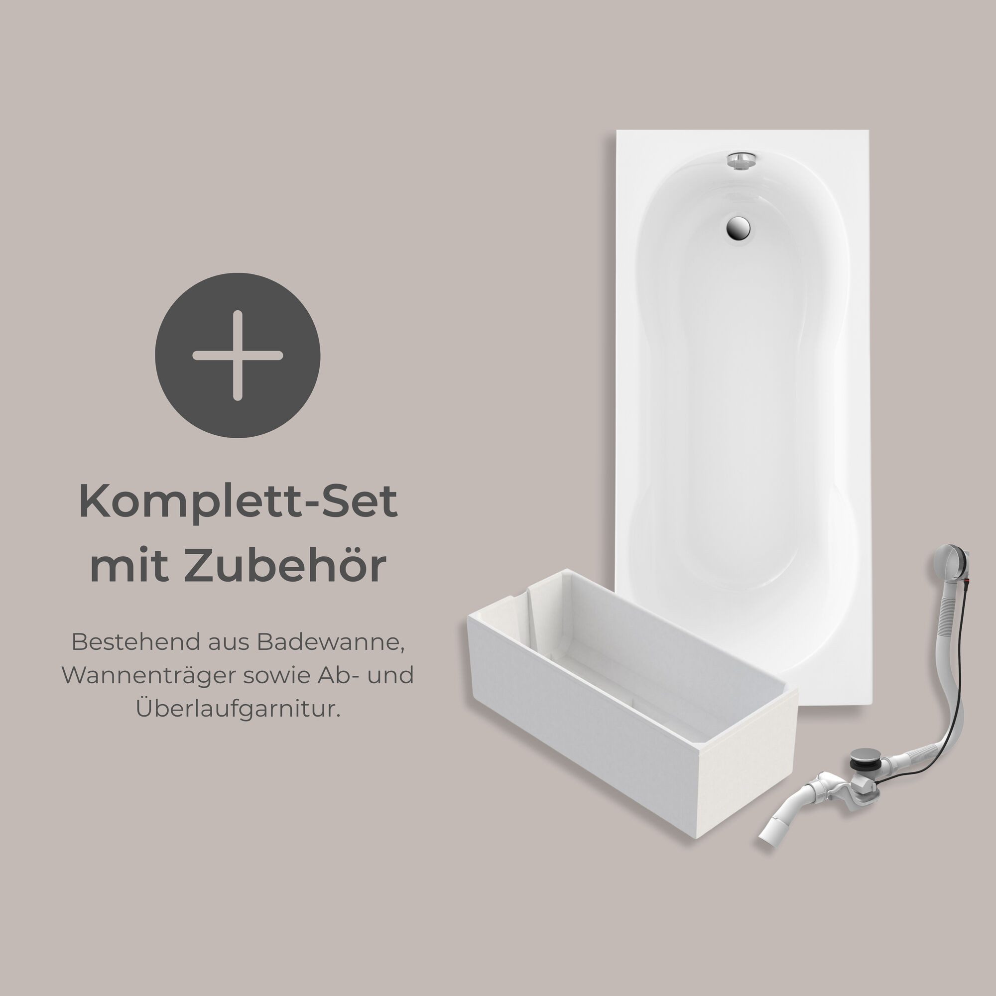 Schulte Badewanne Rechteck Ozea 170x75 cm, Sanitäracryl Weiß Komplett-Set mit Wannenträger und Ablauf – Bild 5 von 5