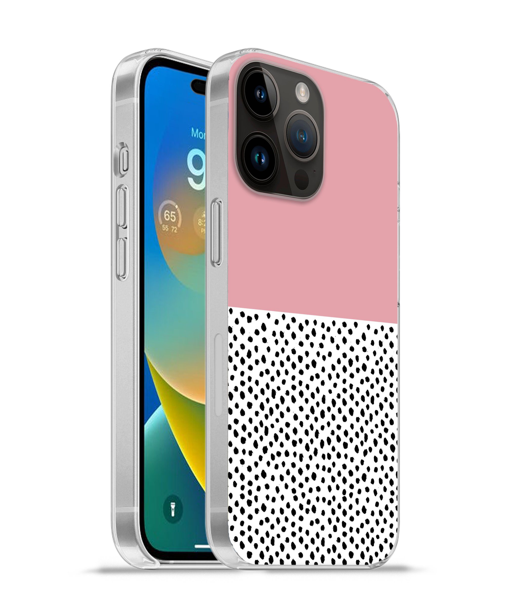MuchoWow Handyhülle für Apple iPhone 14 Pro Max Polka dots - Schwarz - Rosa, Smartphone-Bumper, Print, Handy Schutzhülle Dünn