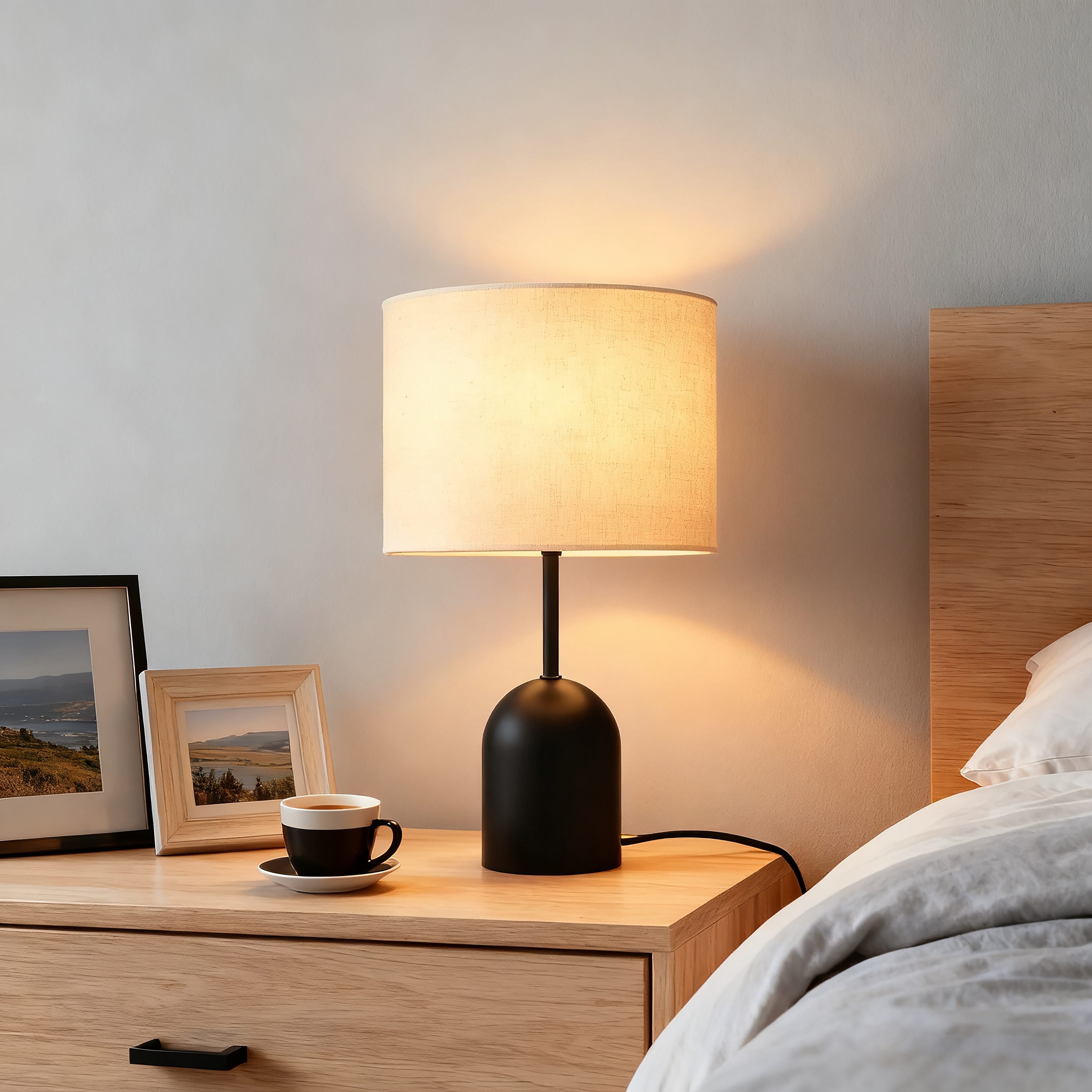 OTTO home Tischleuchte Charleen, Leuchtmittel wechselbar, ohne Leuchtmittel, LED max. 6 Watt, Metallfuß, Leinenschirm Ø 23 cm