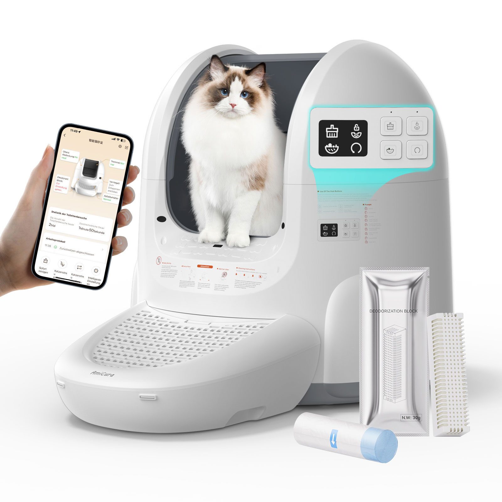 Katzentoilette 12L Katzentoilette selbstreinigend 8-fach Sicherheit 4 Auto-Modi