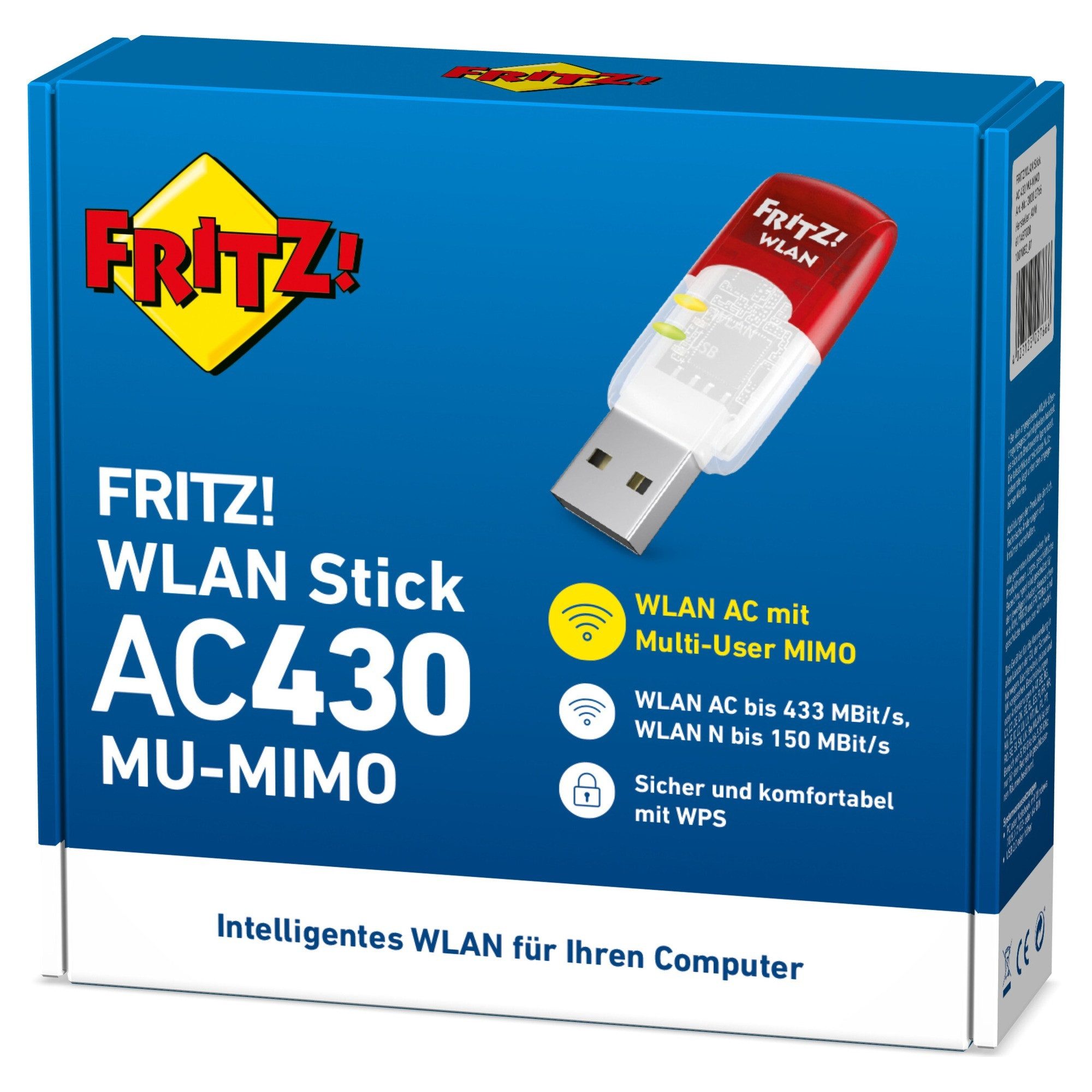 Fritz! WLAN-Stick FRITZ!WLAN Stick AC 430 MU-MIMO, Wi-Fi 5 Dualband bis 433 MBit/s, MU-MIMO, Stick und Surf, WPA2 – Bild 4 von 5