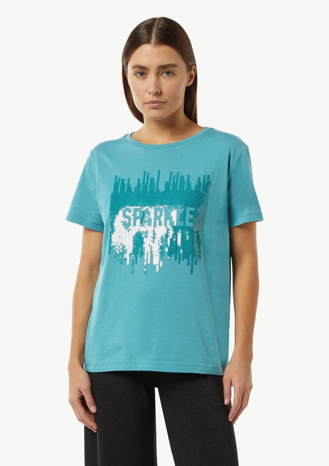 comma T-Shirt Pailletten Rundhals-Ausschnitt, kurzarm, Regular Fit günstig online kaufen