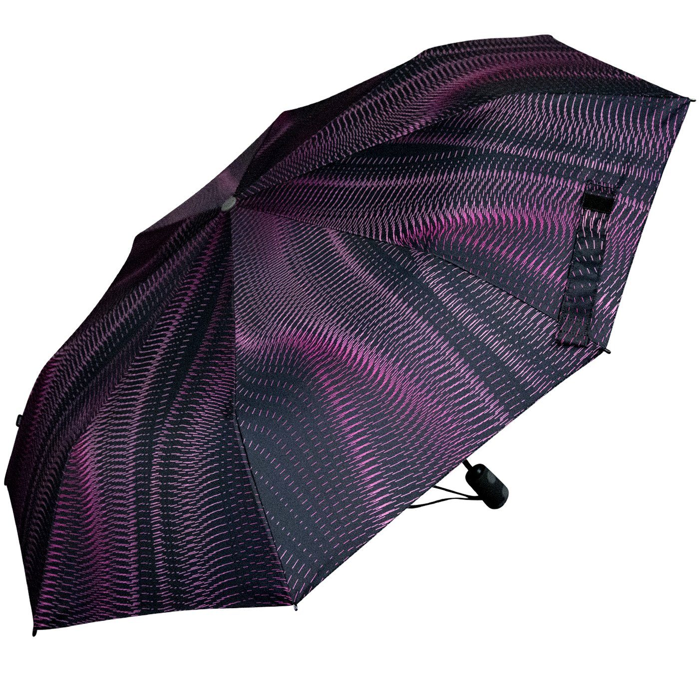 Knirps® Taschenregenschirm E.200 Duomatic Damen Schirm mit Auf-Zu-Automatik, mit Linien-Muster schwarz-pink - Sound sunset