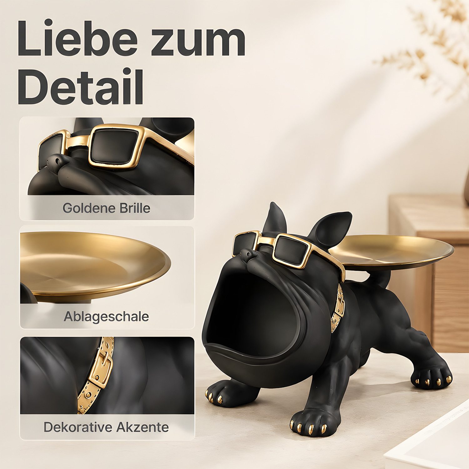 Refined Living Dekoschale Bulldogge Skulptur Deko Französische Bulldogge Tablett Tierfigur (Dekotablett Dekoobjekt Dekofigur Halloween- und Weihnachtsgeschenke, – Bild 4 von 5