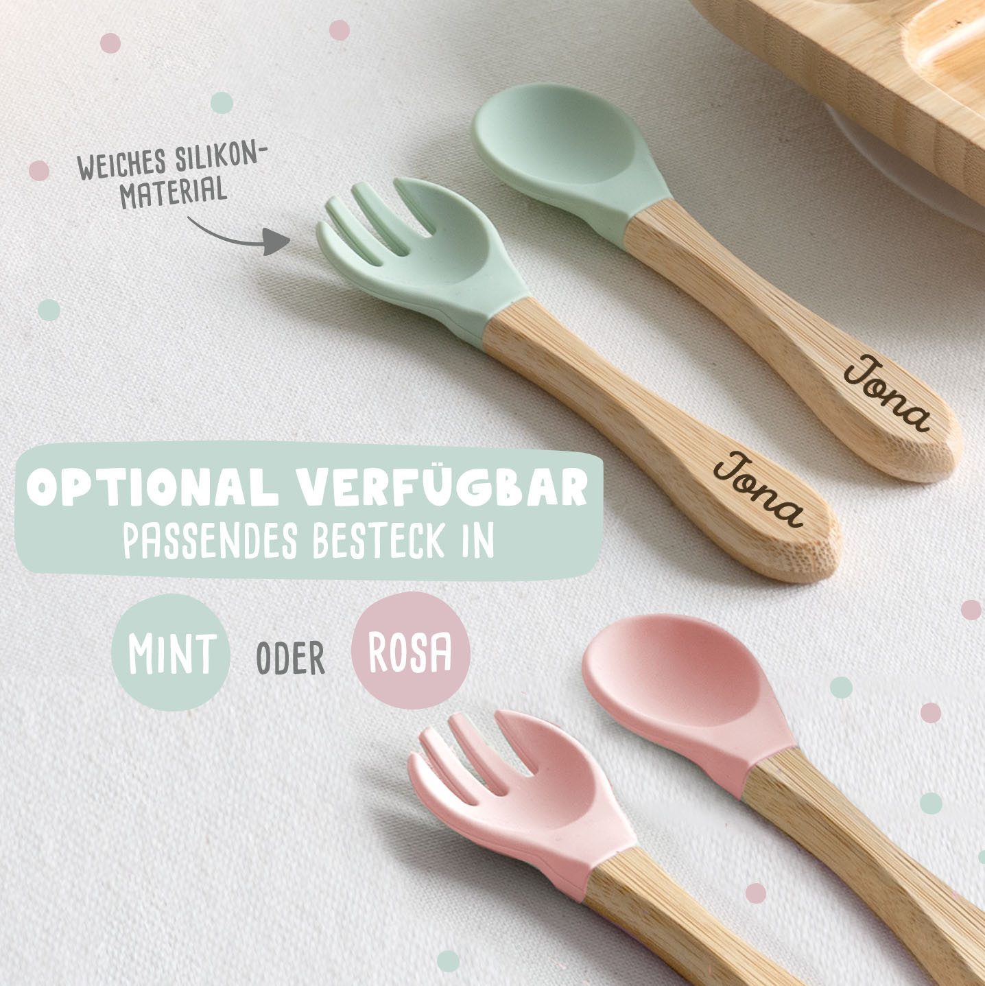 hellomini Kindergeschirr-Set Babyteller "Safari" Bambus Nur Teller (1-tlg), 1 Personen, Bambus, Silikon, BPA-frei, mit Motiv, rutschfest,Saugnapf, Montessori-Fächer