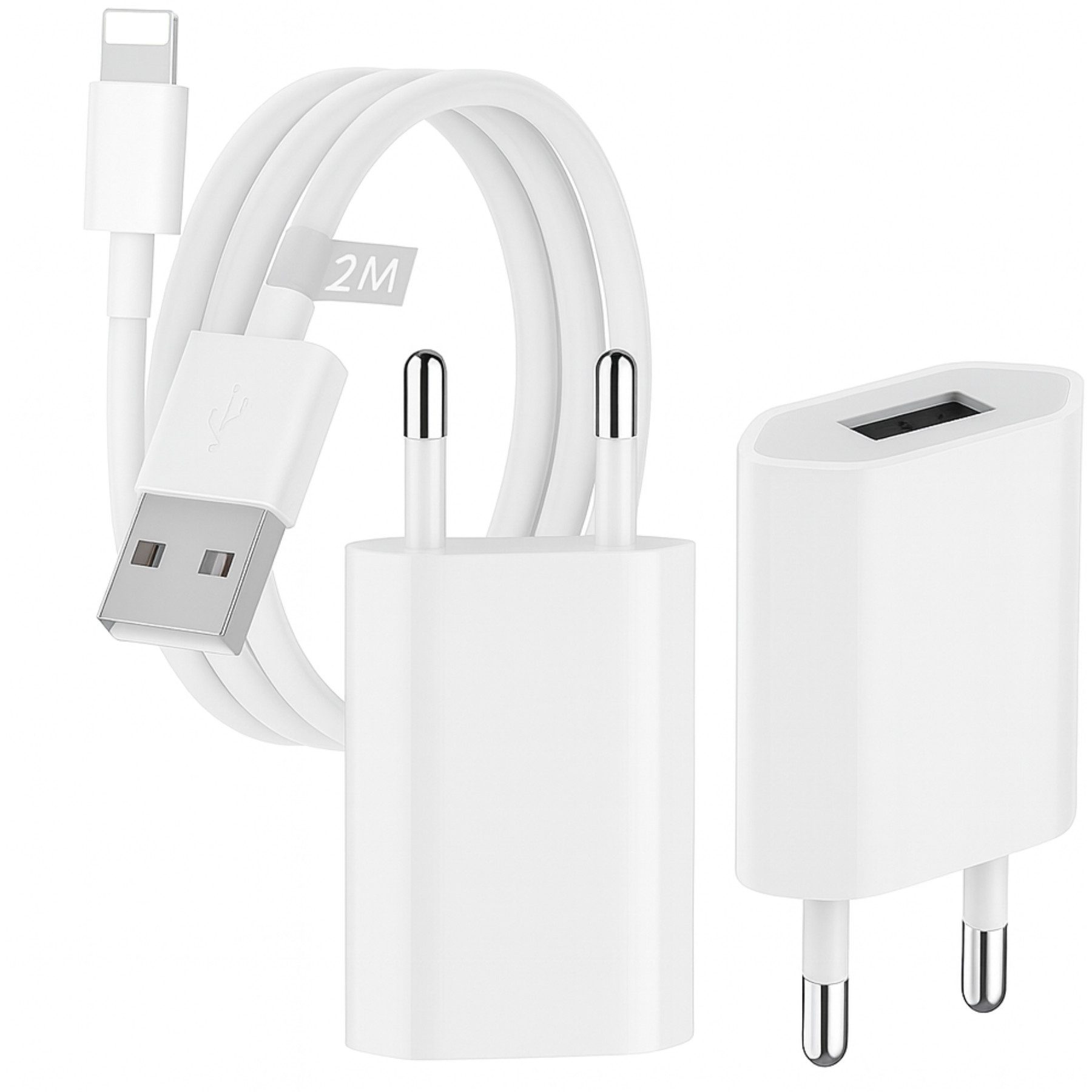 Alpha Electronics Ladegerät-Set passt für iPhone 14/13/12/11, X, XR, XS, XS Max Smartphone-Ladegerät (500,00 mA, Sparset, 2-tlg., inklusive 10W Netzteil, 2 m Lightning-Kabel)