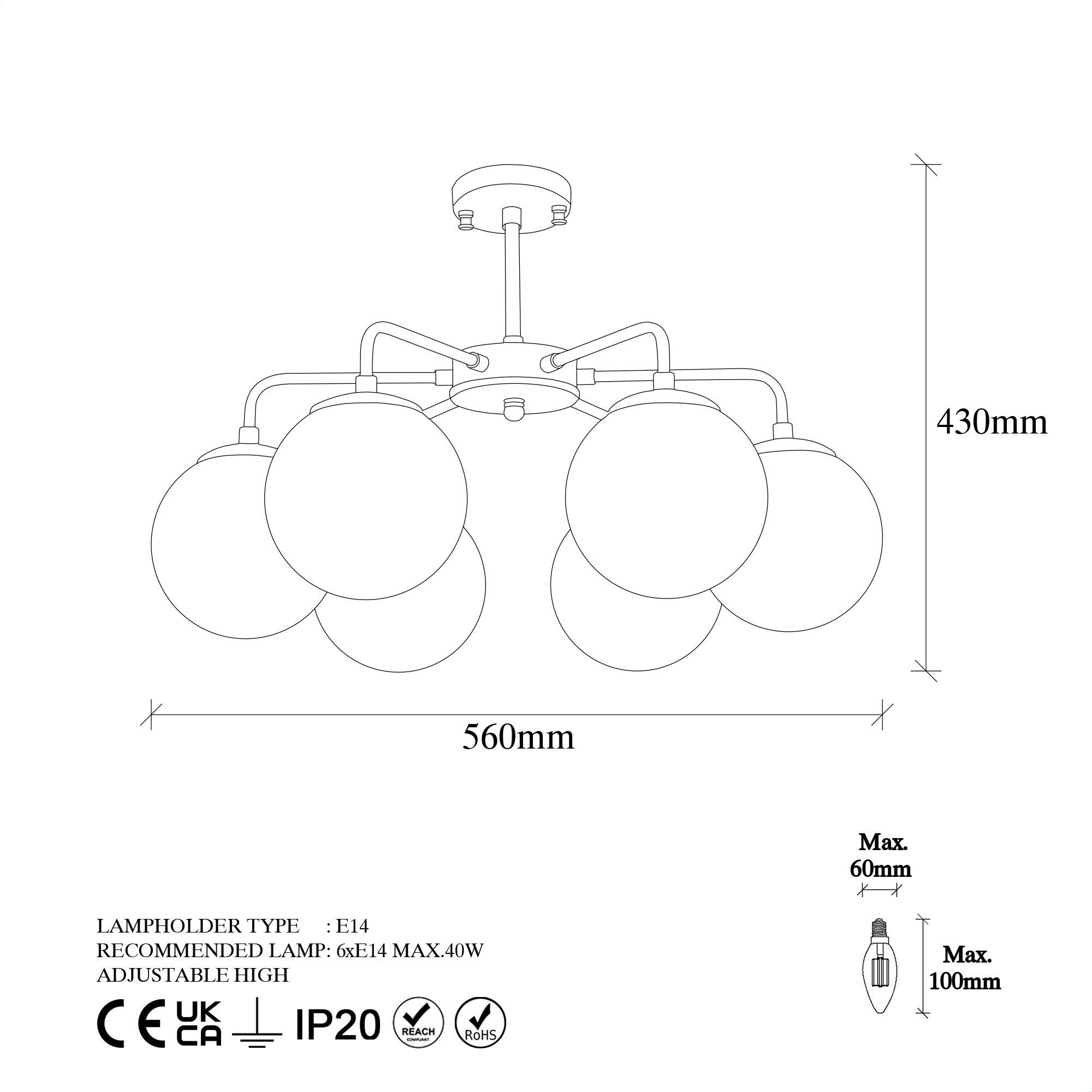 Opviq Kronleuchter Schwarz, 43 56 56 Metallkörper cm, x x FLG, Viran