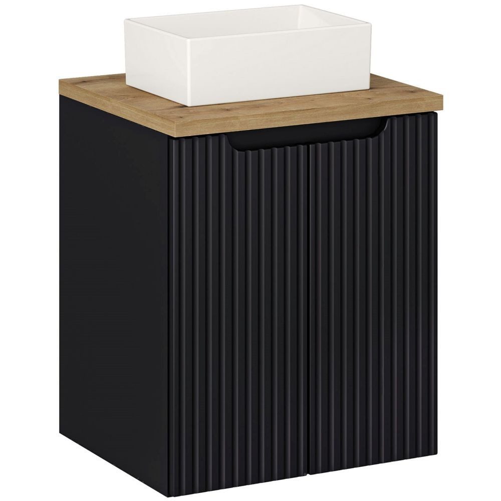 Lomadox Waschbeckenschrank NEWPORT-56-BLACK 50 cm Waschtischunterschrank Badschrank schwarz gerillt Eiche 2 Türen