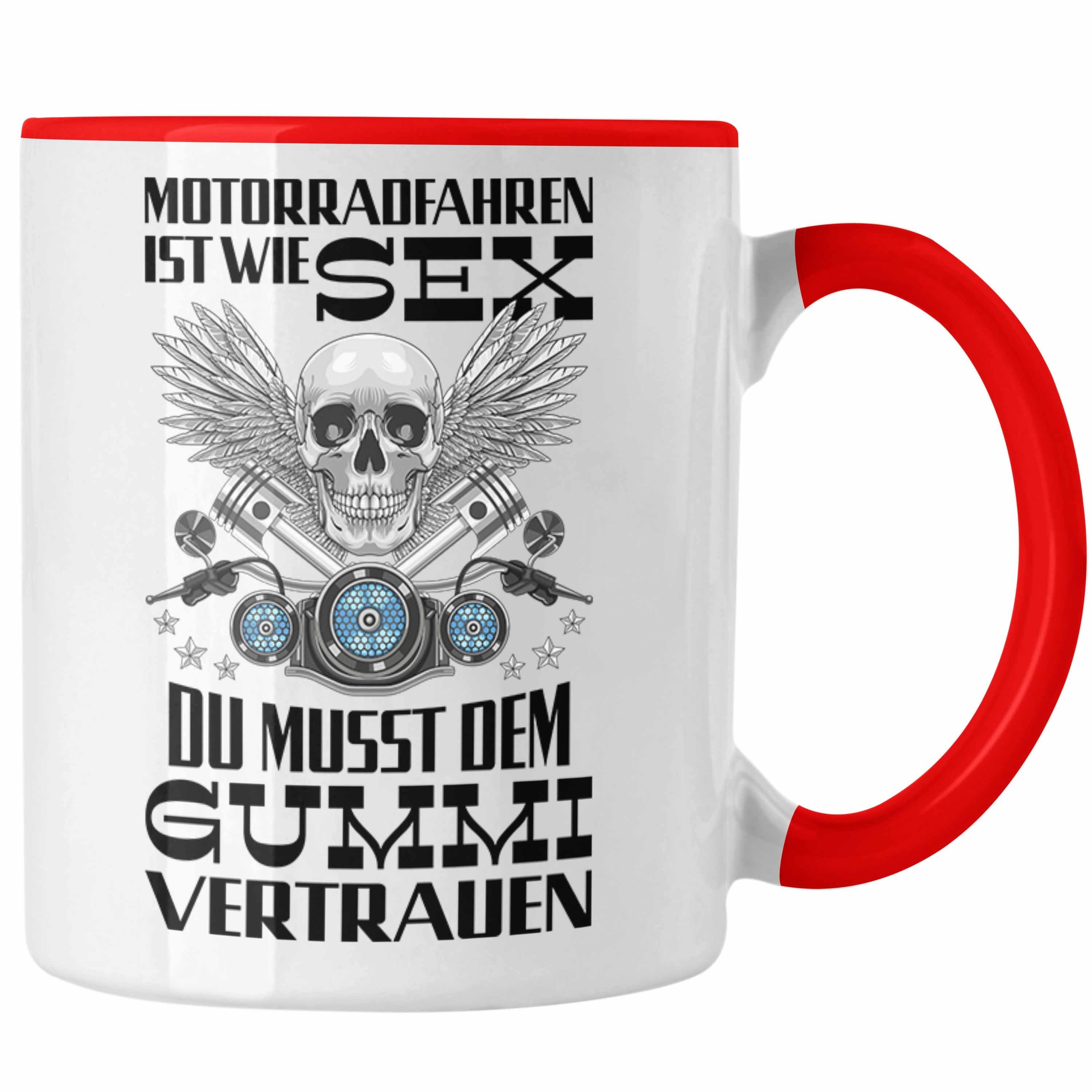 Trendation Tasse Trendation - Motorradfahrer Geschenk für Männer Motorrad Tasse mit Spruch Kaffeetasse für Biker Herren Papa Rot