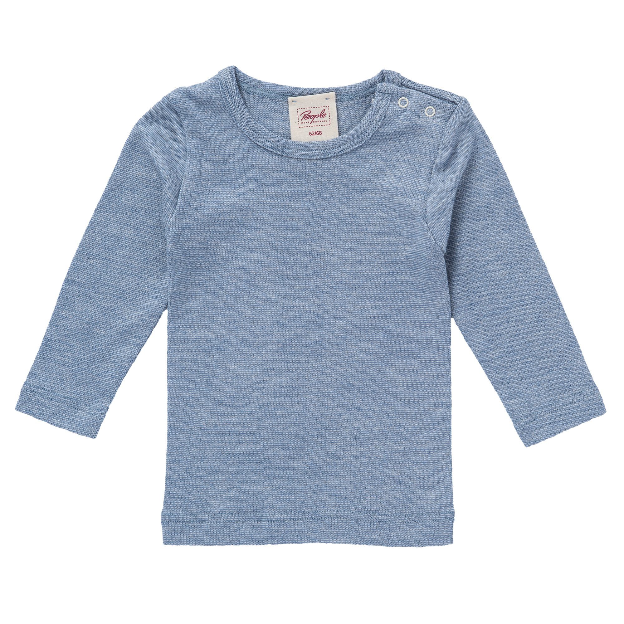 People Wear Organic Langarmshirt aus Baumwolle, Wolle und Seide, Baby Langarmshirt Bio Baumwolle, Bio Wolle Hellblau