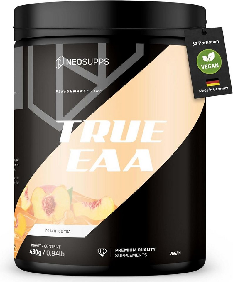 Neosupps EAA Pulver Peach Ice Tea 430g, hochdosiert 10.300mg EAAs pro Portion Pulver, 430 g, Hochwertige Essenzielle Aminosäuren für vor & während des Trainings