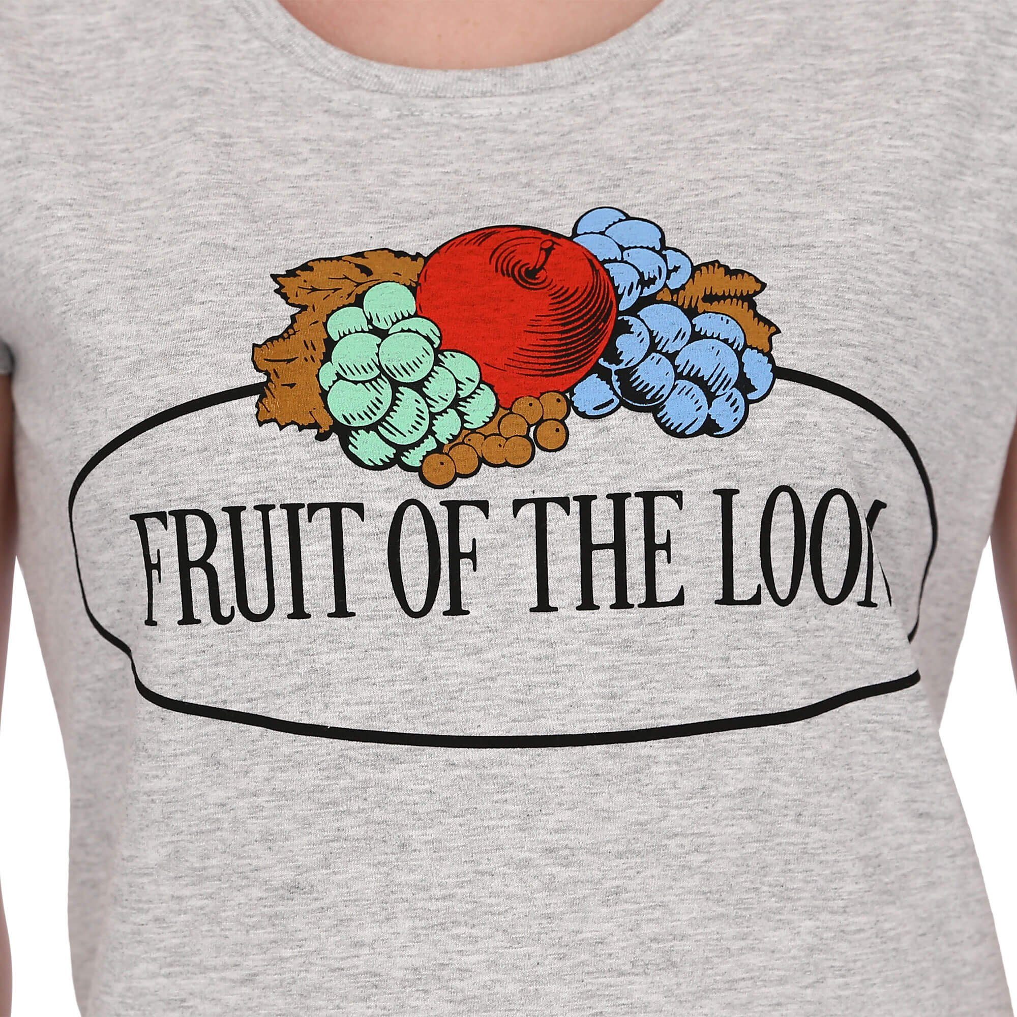 the the Loom of Loom graumeliert Rundhalsshirt T-Shirt of mit Fruit of Logo Loom Fruit the Fruit Damen