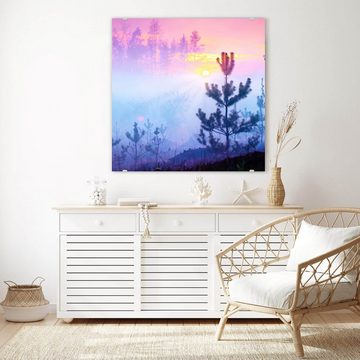 Primedeco Glasbild Wandbild Quadratisch Nebeliger Morgentau mit Aufhängung, Natur
