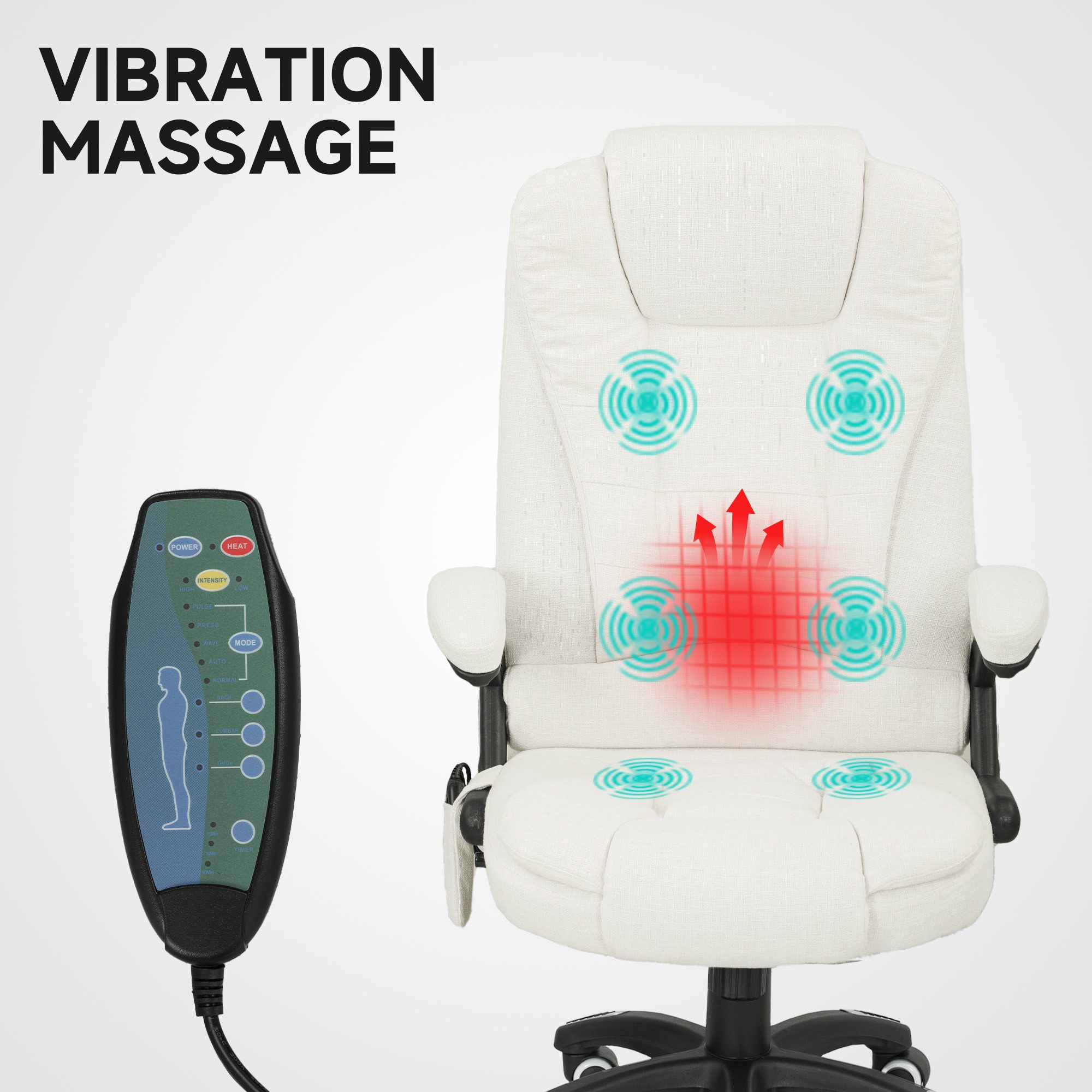 Vinsetto Schreibtischstuhl Ergonomischer Chefsessel mit Heiz-/Liegefunktion u. Computerstuhl (Massagesessel, 1 St), für Wohnbereich, Weiß – Bild 4 von 5