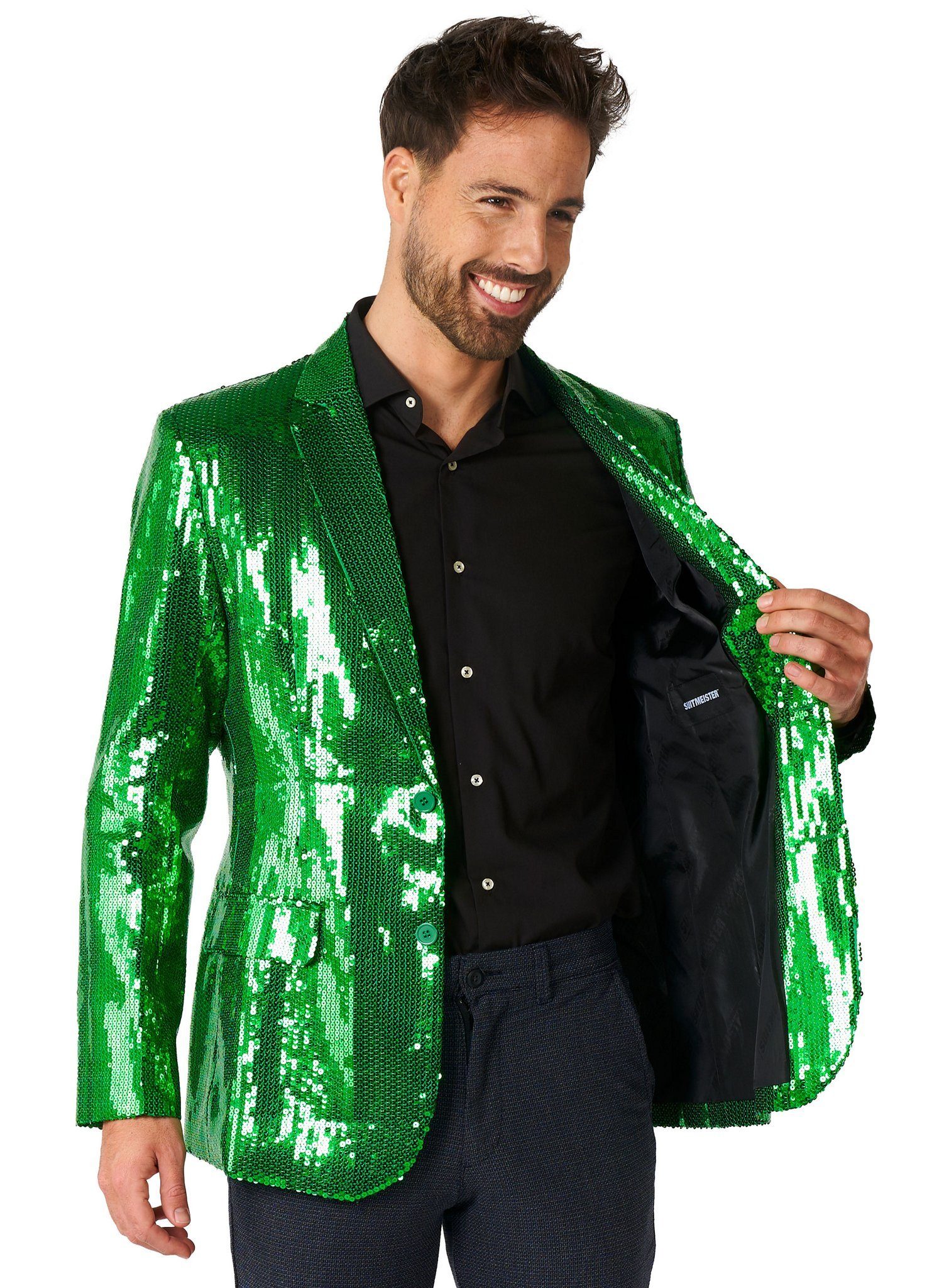 SuitMeister Kostüm SuitMeister Glitzerjacke grün, Eine grüne Discokugel zum günstig online kaufen
