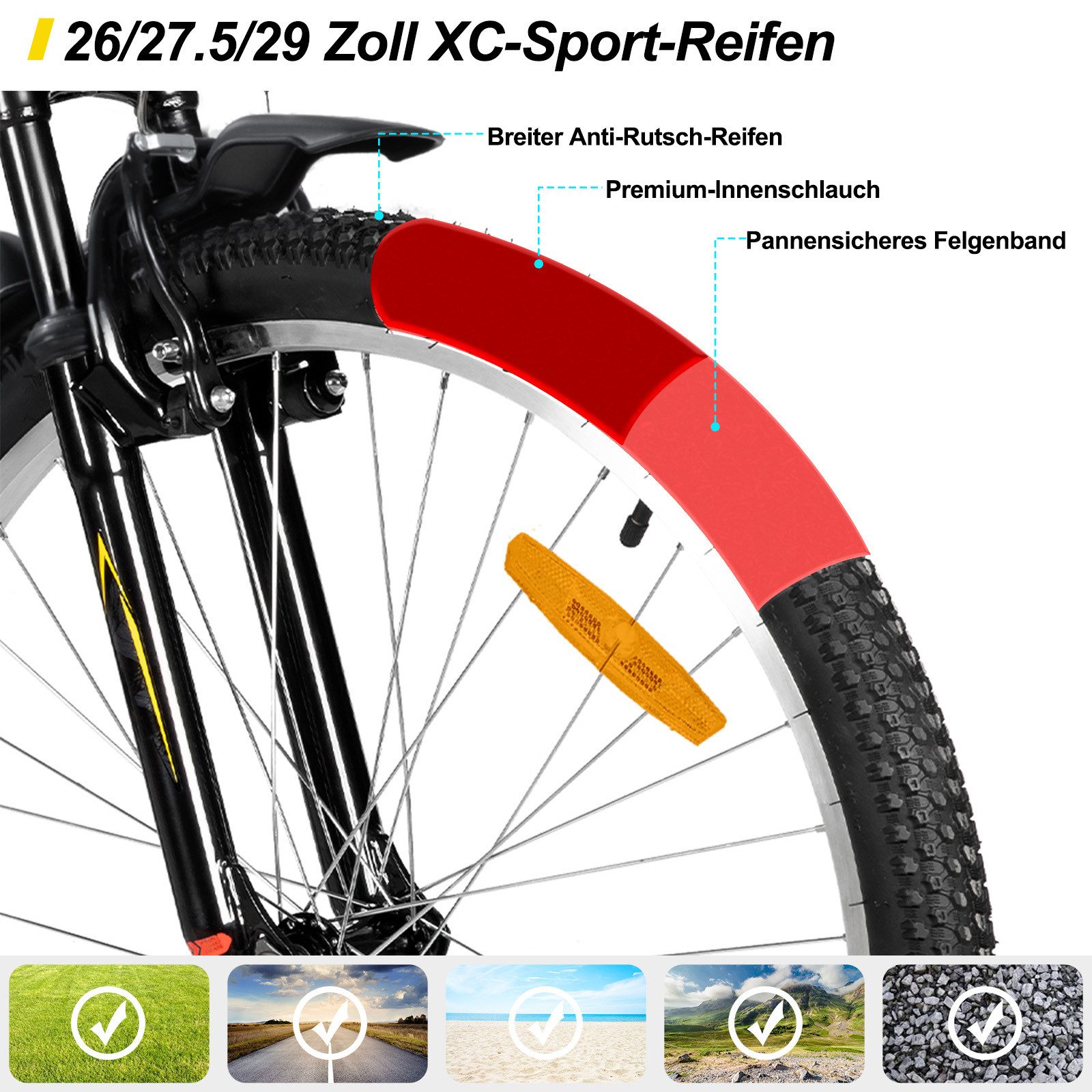 HILAND Mountainbike 26 27,5 29 Zoll bike MTB für Männer Frauen, Studenten-Pendlerfahrrad, mit V-Bremse, 21 Gang, Federgabel, Hochwertiger Rahmen,Kettenschaltung