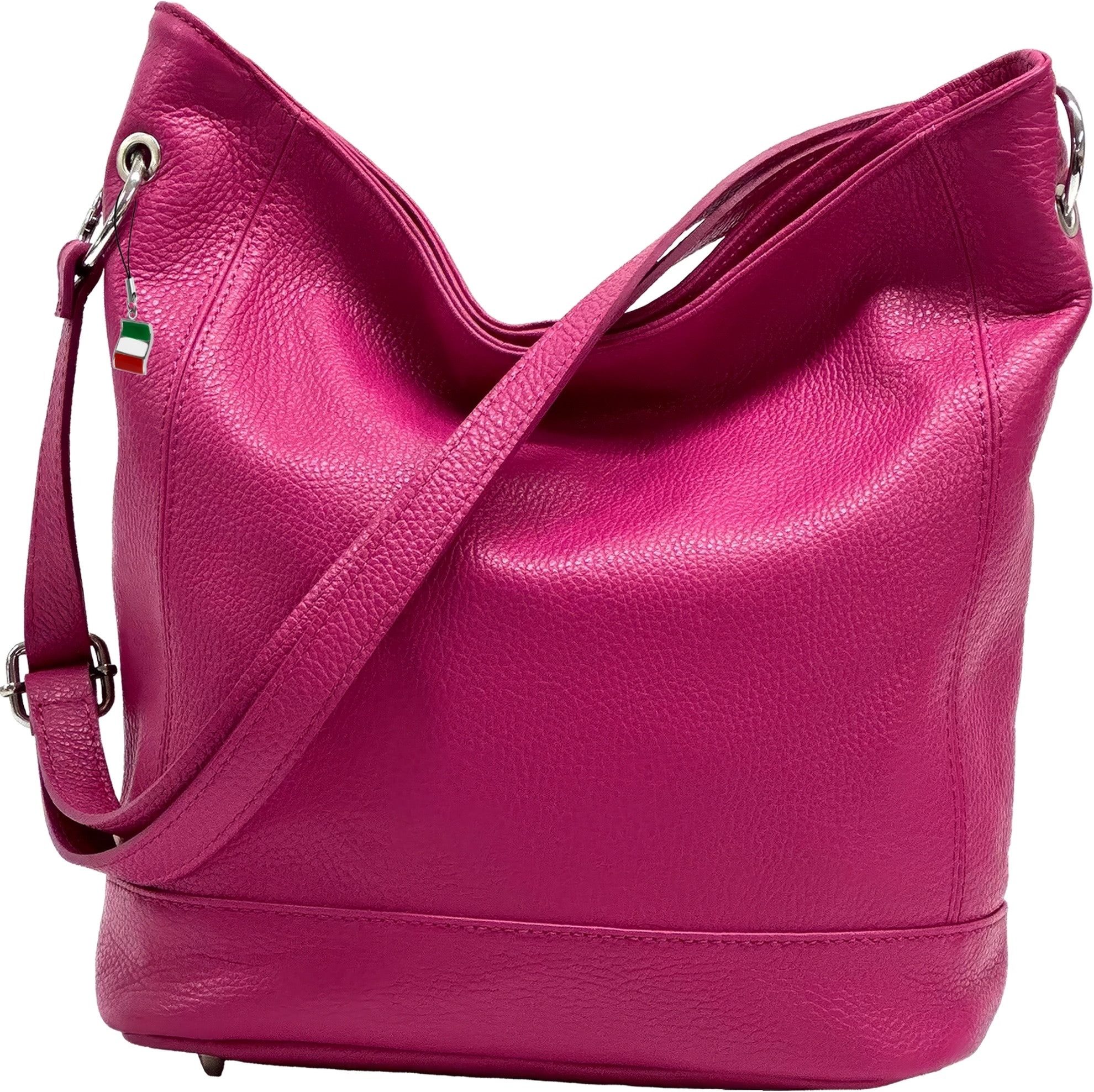 FLORENCE Schultertasche Florence Echtleder Hobo Bag Damen fuchsia (Schultertasche), Damen Schultertasche, Shopper Leder, fuchsia, pink ca. 37cm