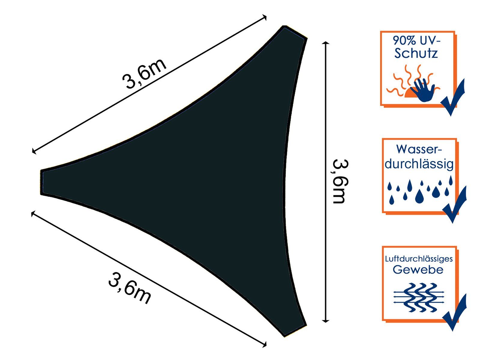 PEREL Sonnensegel, dreieckig Dreieck-Segel wasserdurchlässig für Terrasse Balkon & Garten
