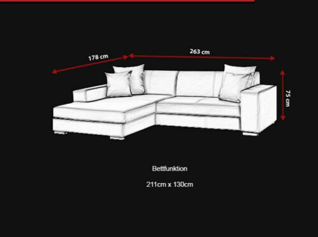 Schwarz Couch mit Sofas Sofa Bettfunktion NEU Ecksofa Ecksofa, Designer Schlafsofa JVmoebel