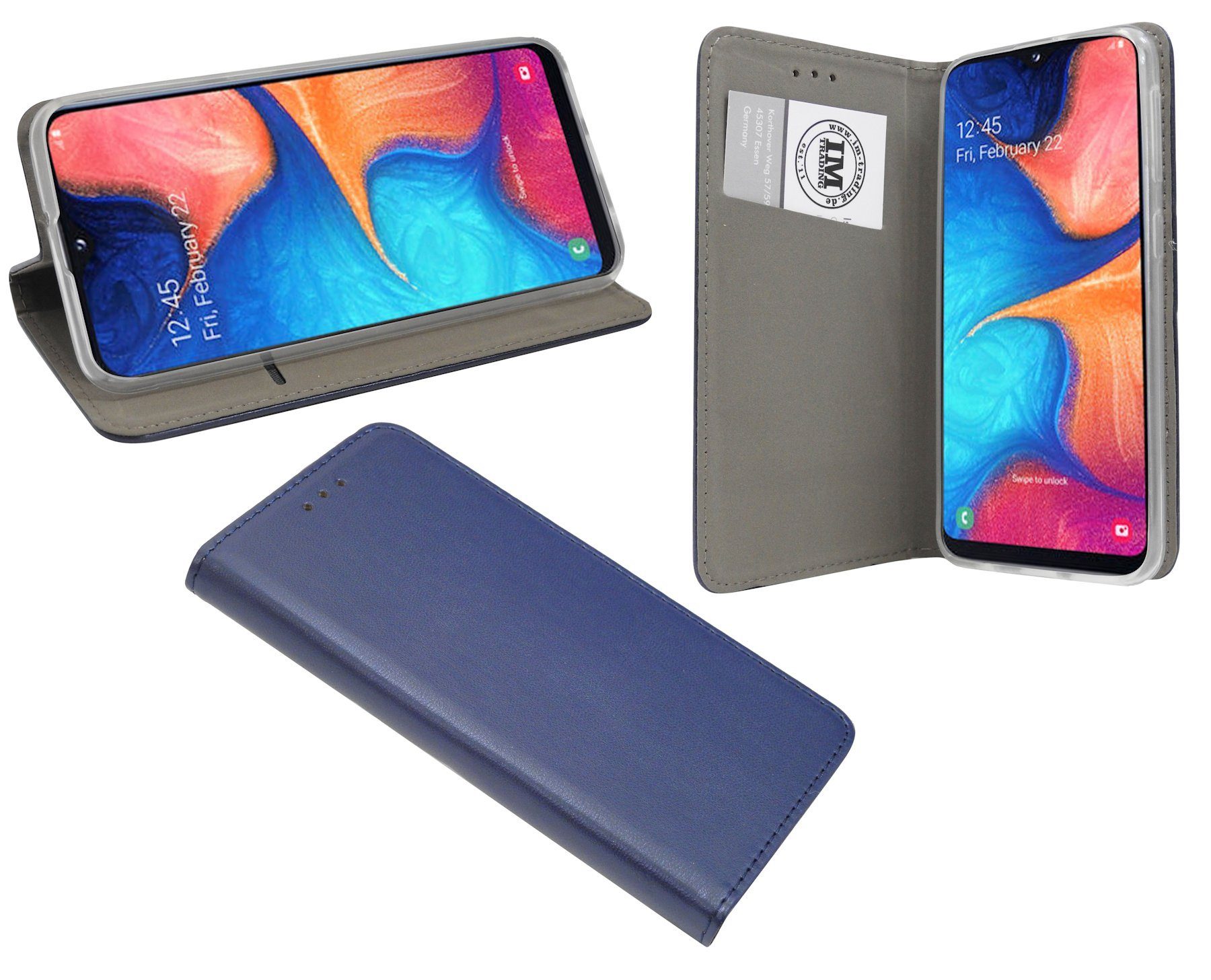 Kartenfach Schutzhülle SAMSUNG Handy Handytasche Tasche mit A20e "Smart" Standfunktion, cofi1453 GALAXY mit kompatibel Hülle Etui Blau Brieftasche Buch