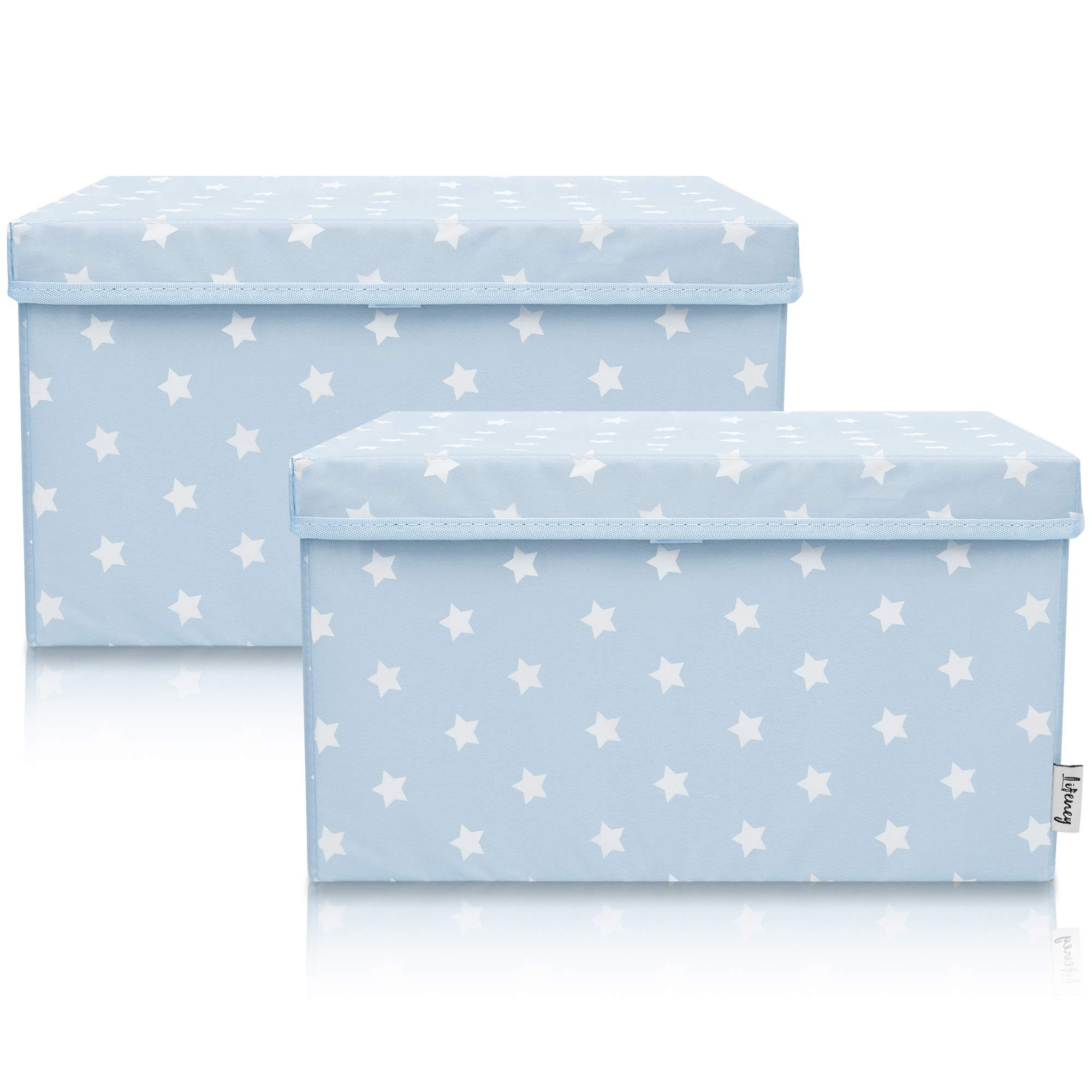 Lifeney Aufbewahrungsbox Aufbewahrungsbox Kinder 37x25x21cm 2er-Set für Kinderzimmer, Hellblau mit Sternenmuster, für Wohnbereich geeignet