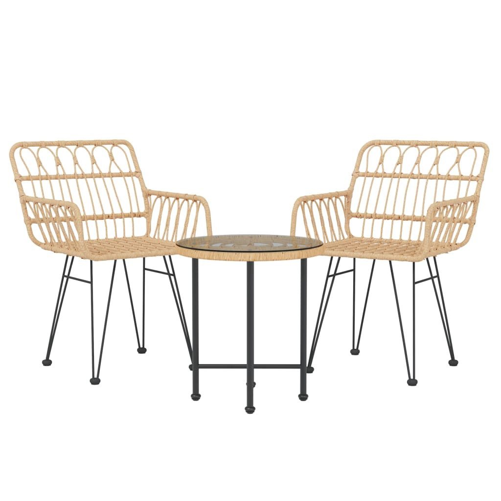 vidaXL Garten-Essgruppe 3-tlg. Garten-Essgruppe Poly Rattan, (3-tlg)