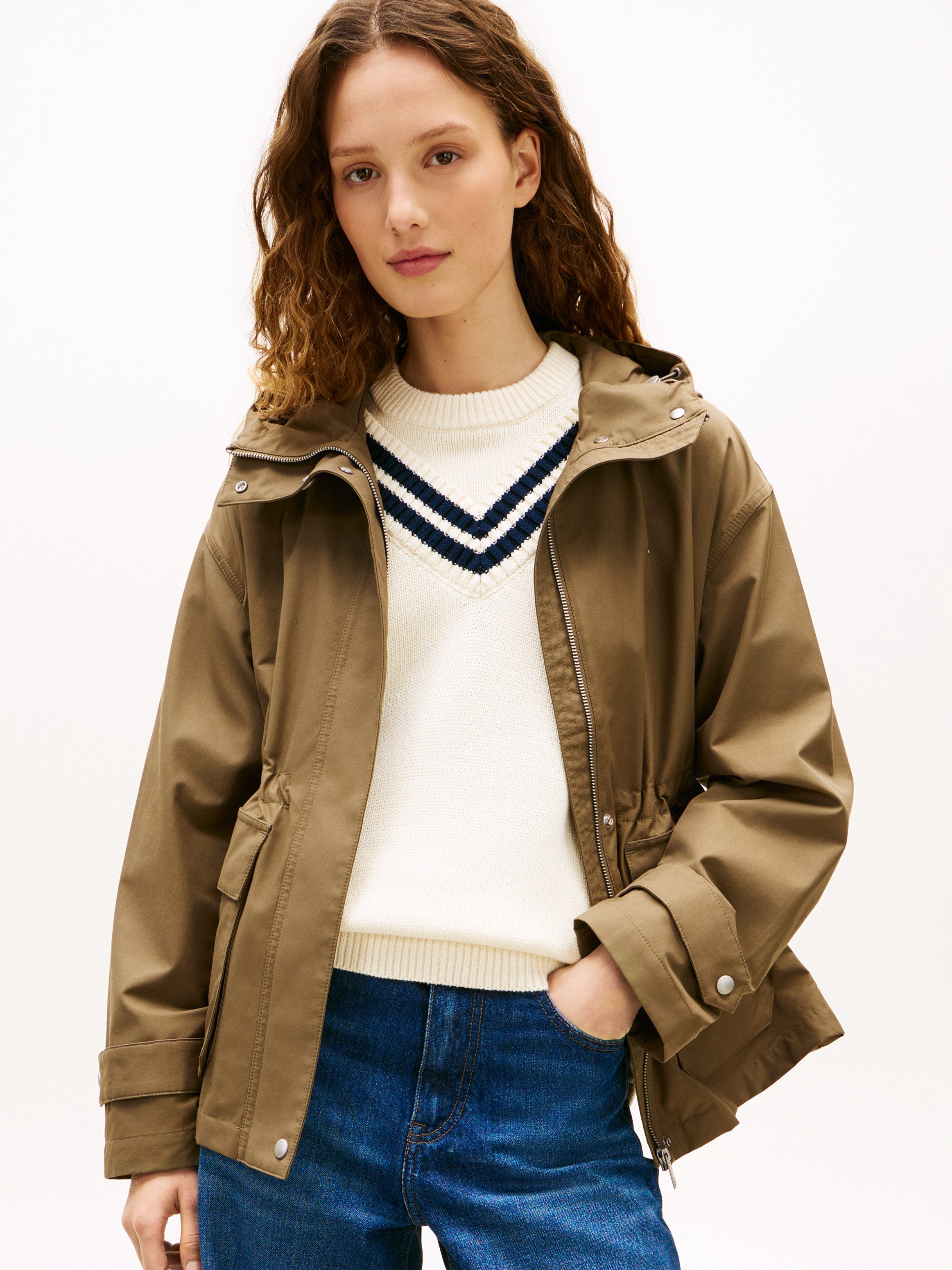Tommy Hilfiger Outdoorjacke COTTON NYLON UTILITY SHORT PARKA mit verdecktem Reißverschluss