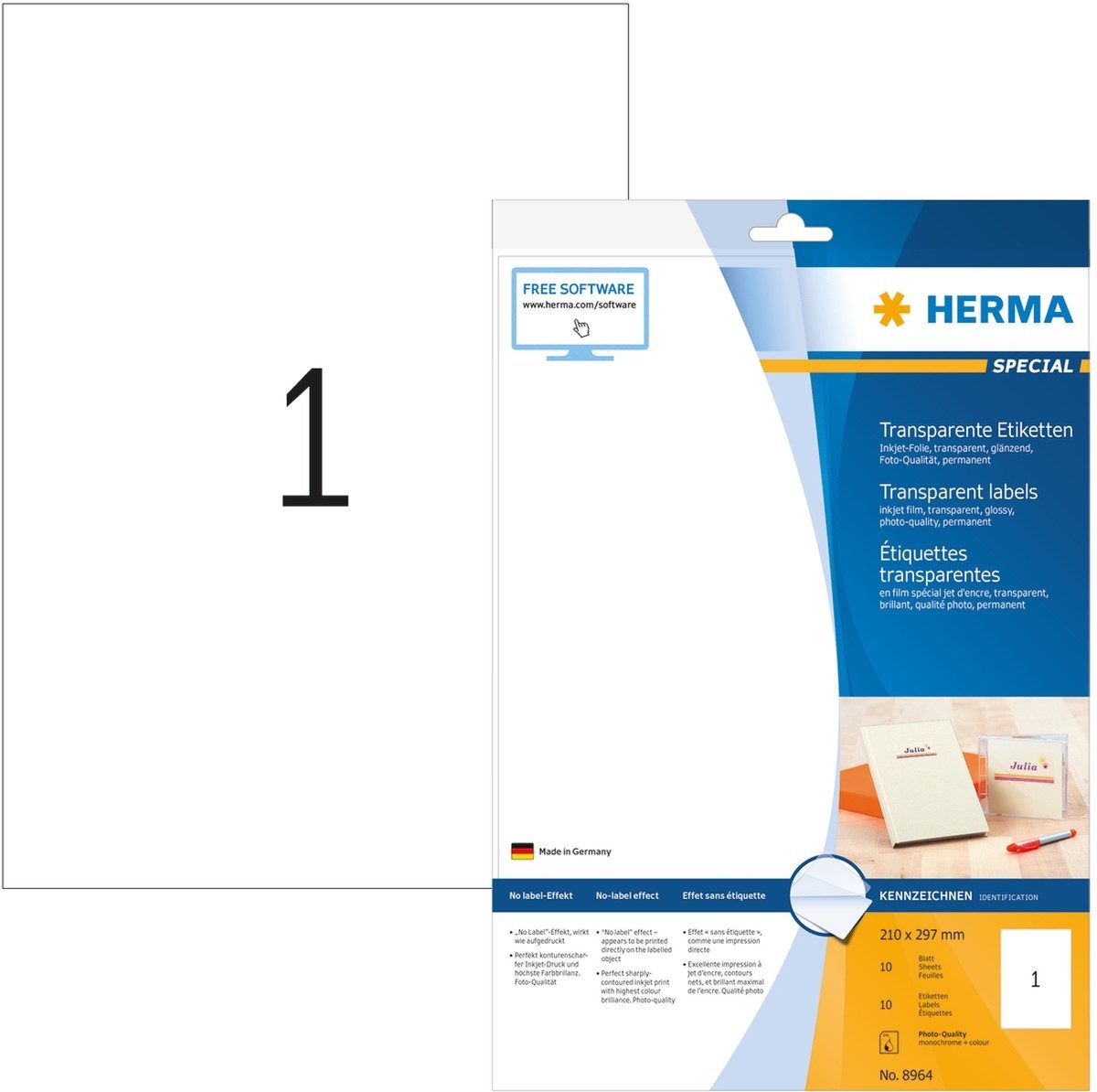 HERMA Etiketten Folien-Etiketten transparent 210x297mm Special A4 Inkjet 10 Stück
