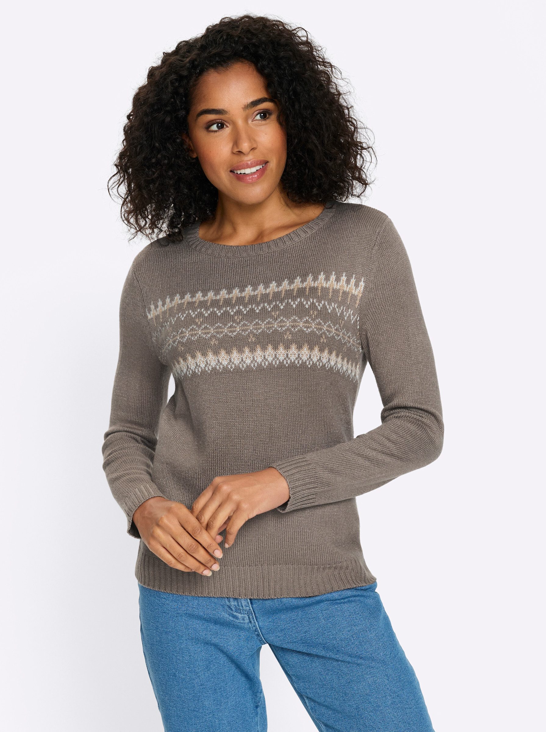 Strickpullover Langarm-Pullover Langarm Jacquard, Jersey