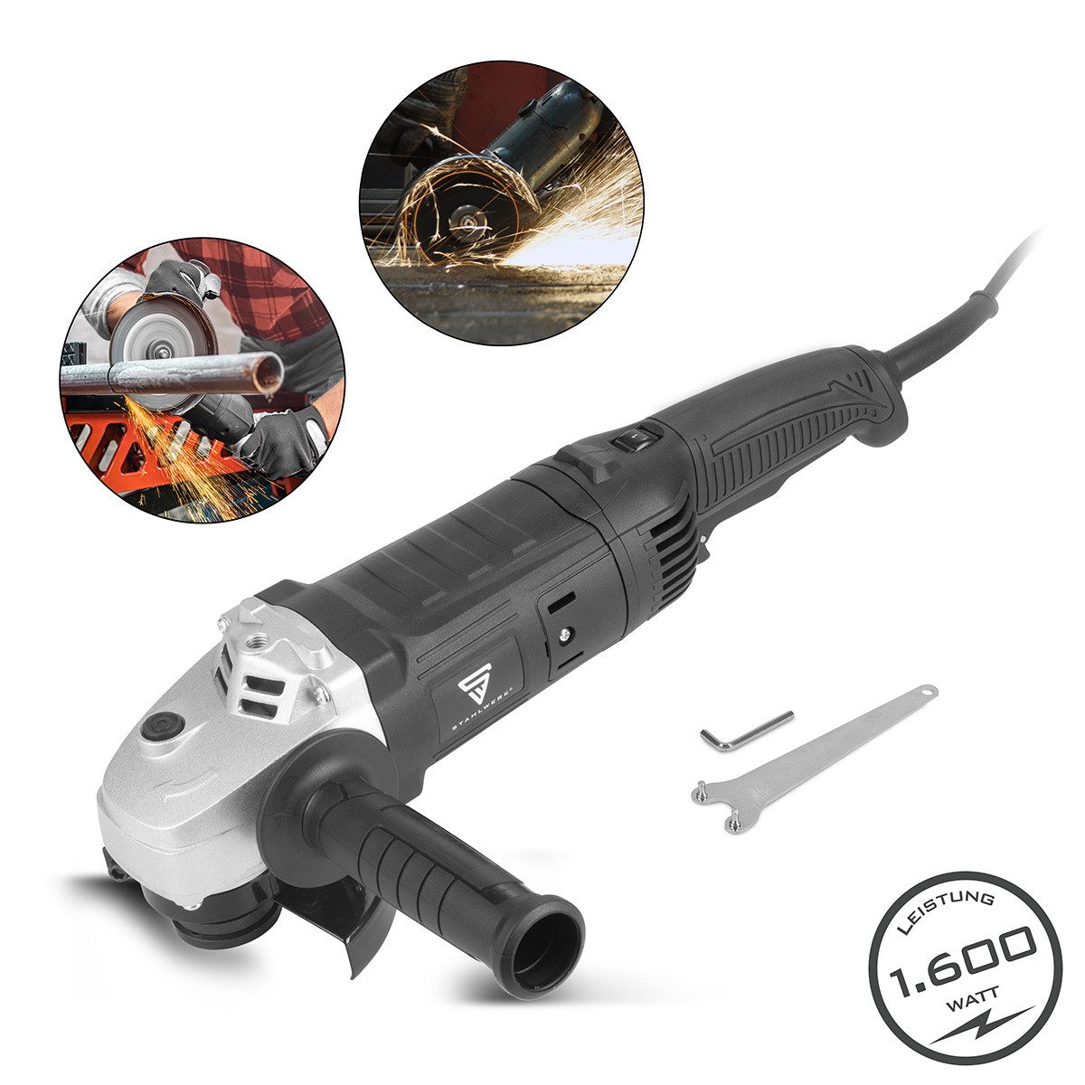 STAHLWERK Winkelschleifer Winkelschleifer WS-1600 ST mit 1.600 W und, max. 9500 U/min, (Packung, 1 tlg)