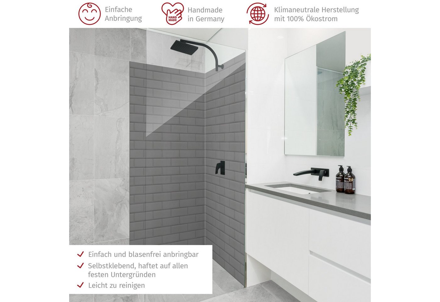 Thumbnail - Bilderdepot24 Badrückwand Fliesenoptik grau Badrückwand ohne Bohren Dusche Muster, (2-tlg., Hart-Folie Smart matt 0,35 m...