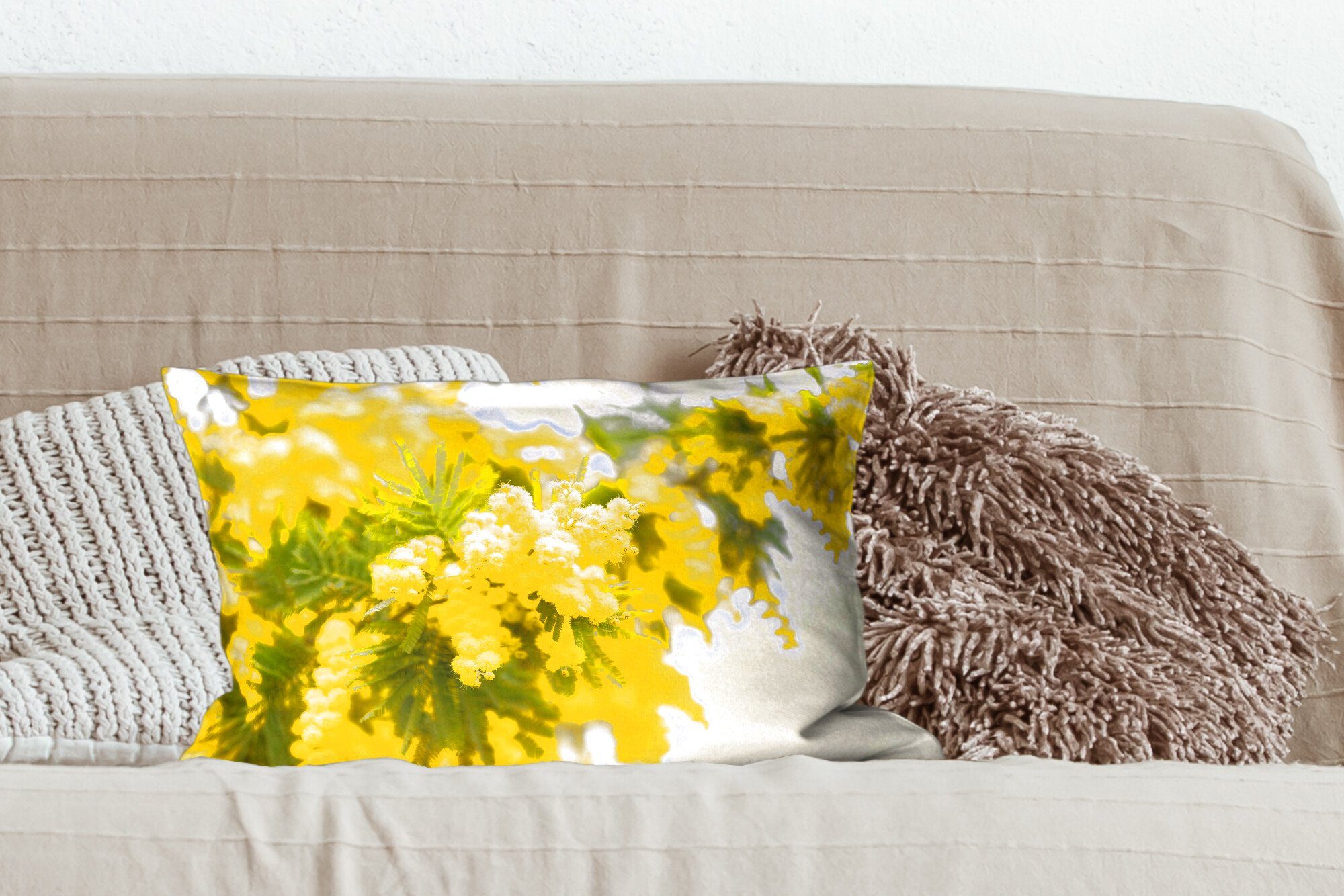 Schlafzimmer MuchoWow Eine Dekoration, Zierkissen, gelbe Mimosenblüte, Dekokissen Dekokissen Füllung, mit Wohzimmer