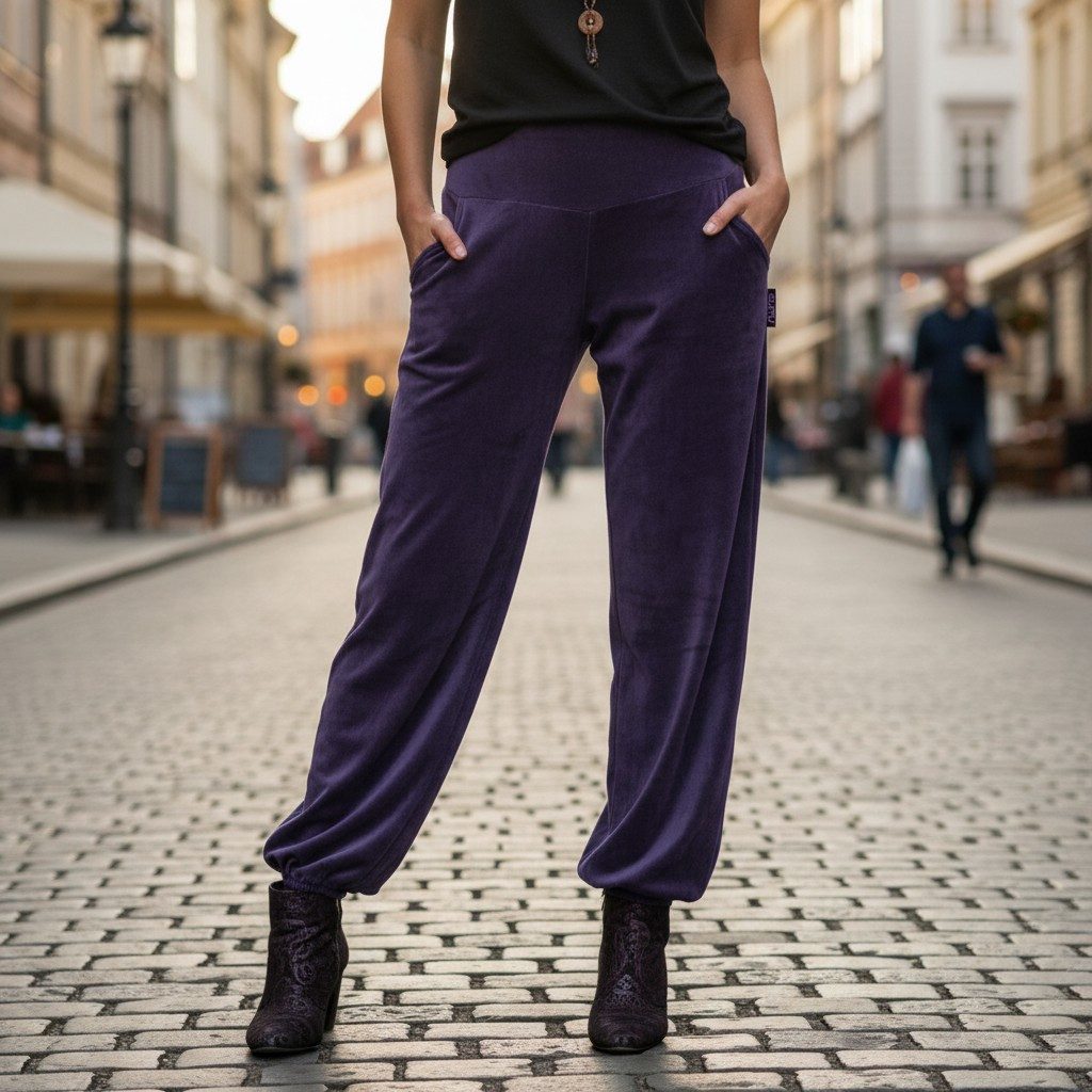 Guru-Shop Relaxhose Boho Samt Pluderhose, Wohlfühlhose, Yogahose -.. alternative Bekleidung
