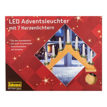 Idena Adventsleuchter Idena 8582088 - LED Adventsleuchter aus naturfarbenem Holz mit 7 warmw