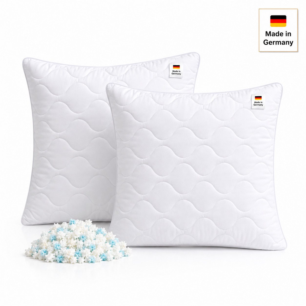NEXGEN Luxus Kopfkissen Flockenkissen mit Visco-Schaumstoffflocken, Formstabil Anpassbar, Füllung: Visco-Schaumstoffflocken, Bauchschläfer, Rückenschläfer, Seitenschläfer, Premium Qualität, Hergestellt in DE