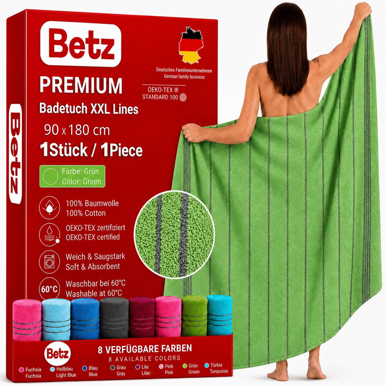 Betz Strandtuch Betz XXL Badetuch LINES Saunahandtuch Liegetuch 90x180 cm, 100% Baumwolle