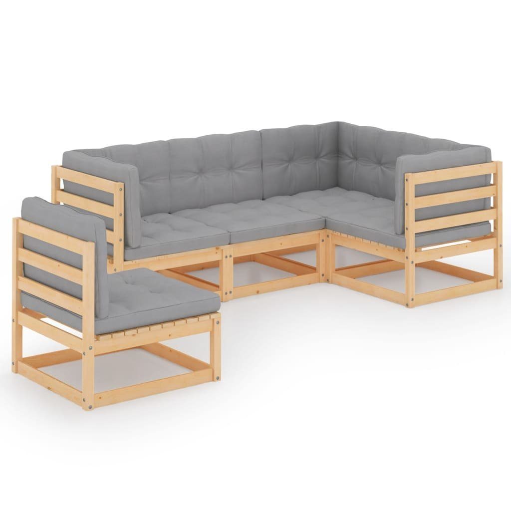 vidaXL 5-tlg. mit Garten-Lounge-Set Kiefer Gartenlounge-Set Massivholz, Kissen (1-tlg)