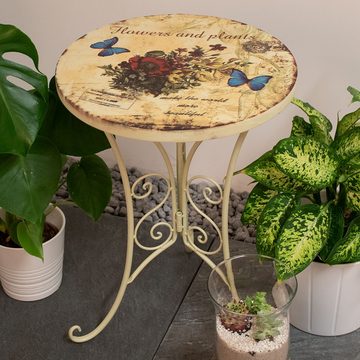 etc-shop Gartentisch, Kleiner Gartentisch Retro Beistelltisch Metall Blumen Balkontisch