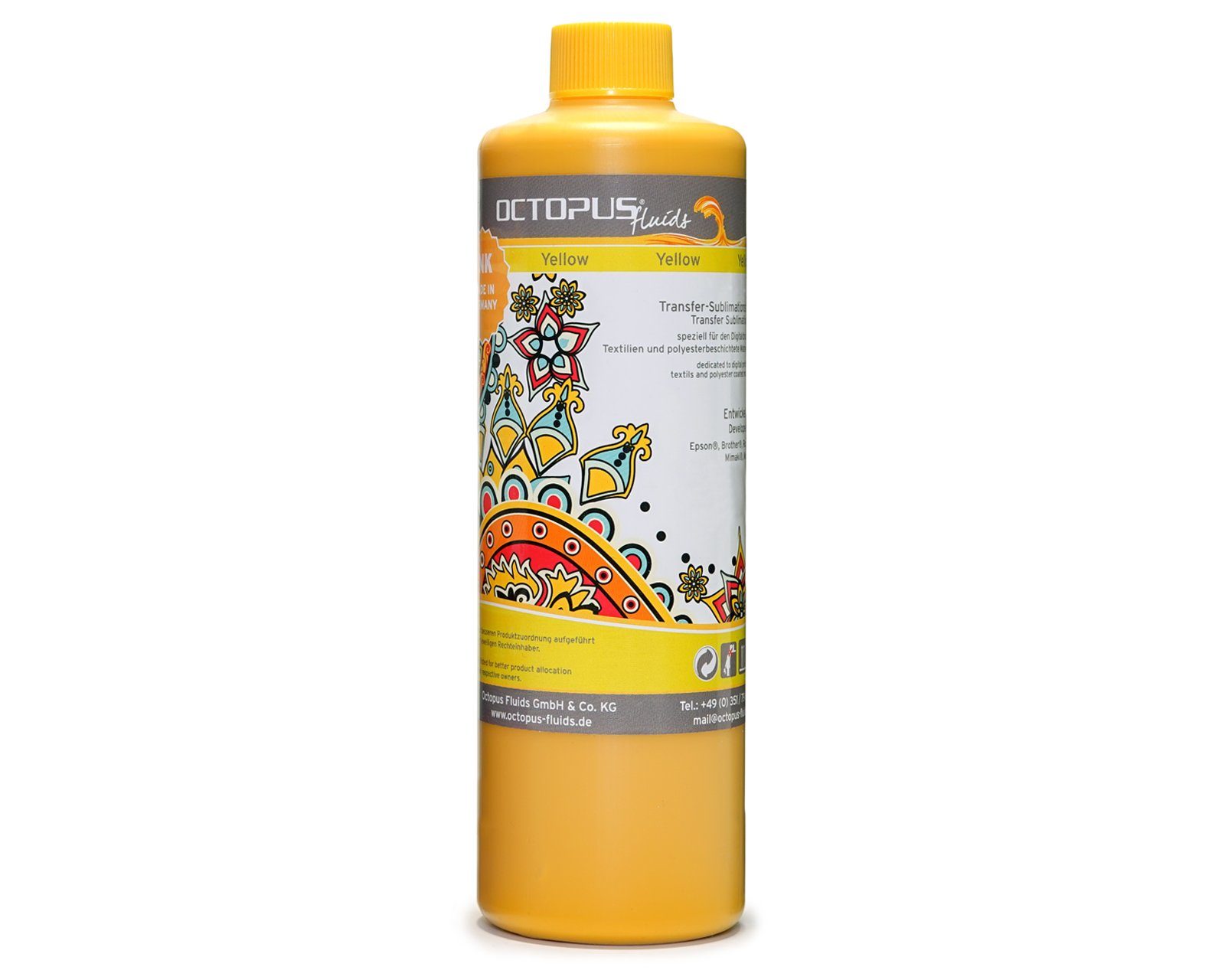 OCTOPUS Fluids Sublimationstinte yellow Nachfülltinte (für Epson / Brother / Roland / Mimaki / Mutoh, 1x 500 ml)