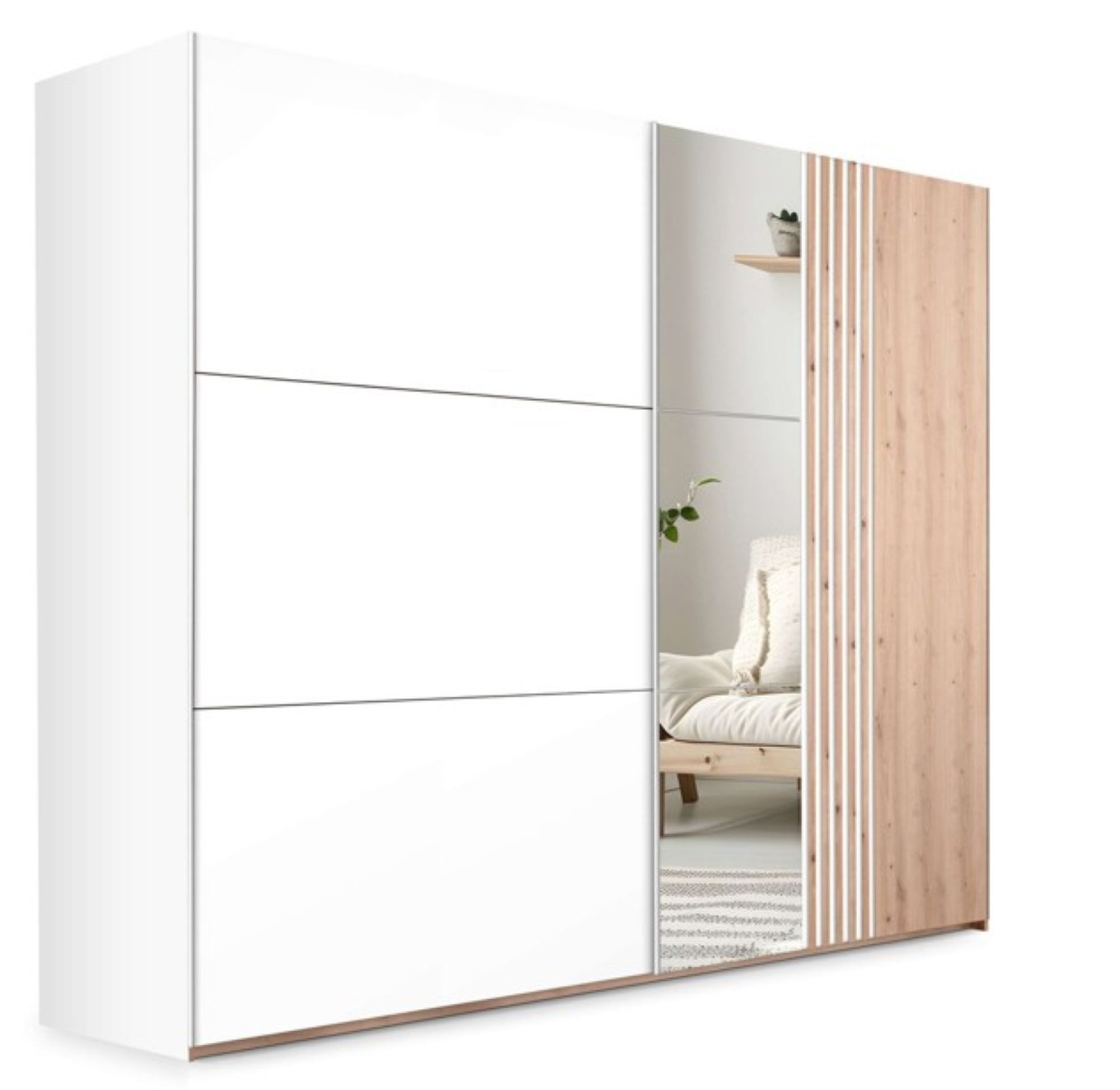 COMBO Schiebetürenschrank 250x215cm Kleiderschrank Spiegel Lamellen Schubladen Schlafzimmer (2 Schiebetüren 2 Kleiderstangen 9 Regalfächer 2 Schubladen) Spiegel Lamellen Stauraum modern stilvoll großer Kleiderschrank