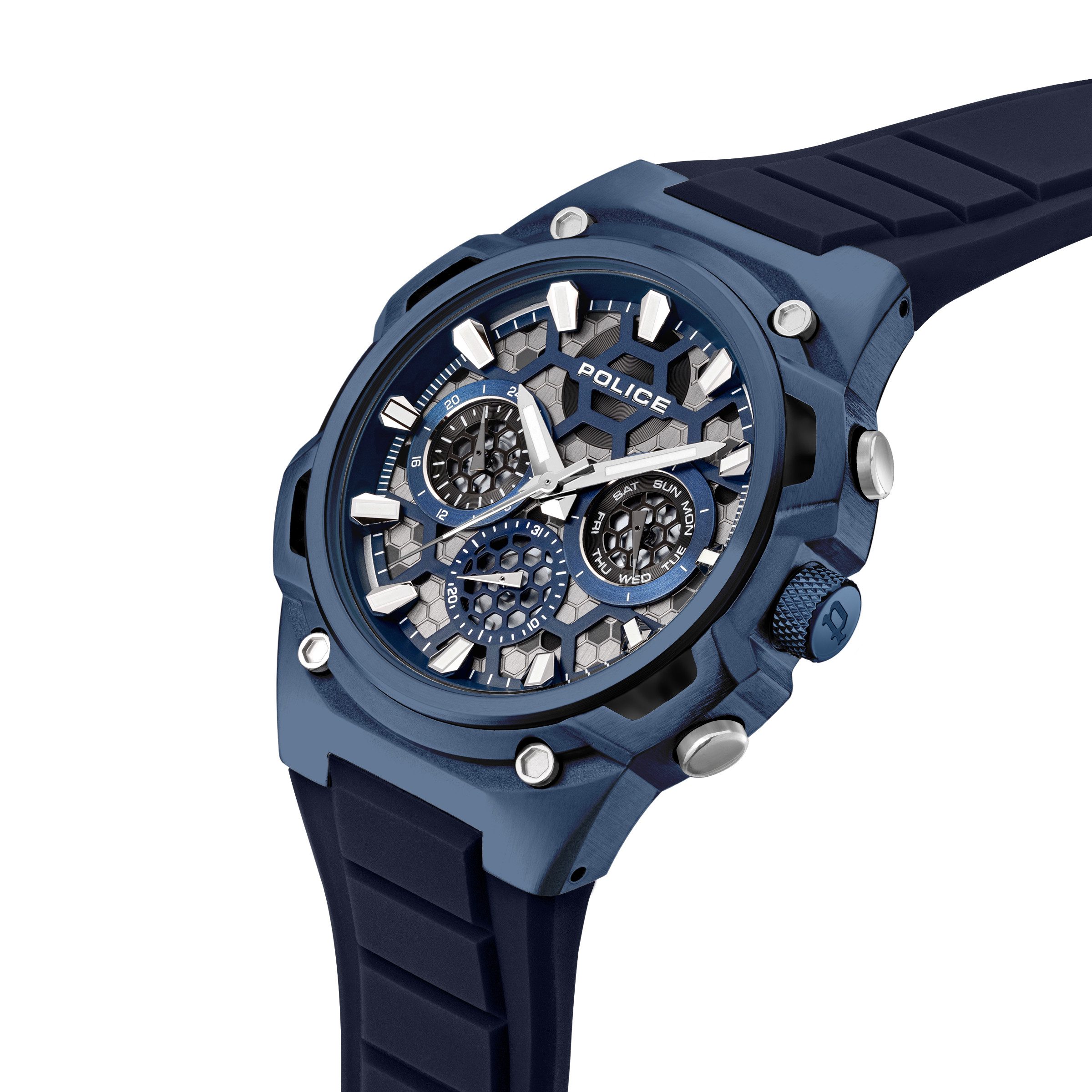 Police Quarzuhr Challenger PEWGQ0071903, Armbanduhr, Herrenuhr, Silikonarmband, analog, Tag, Wochentag