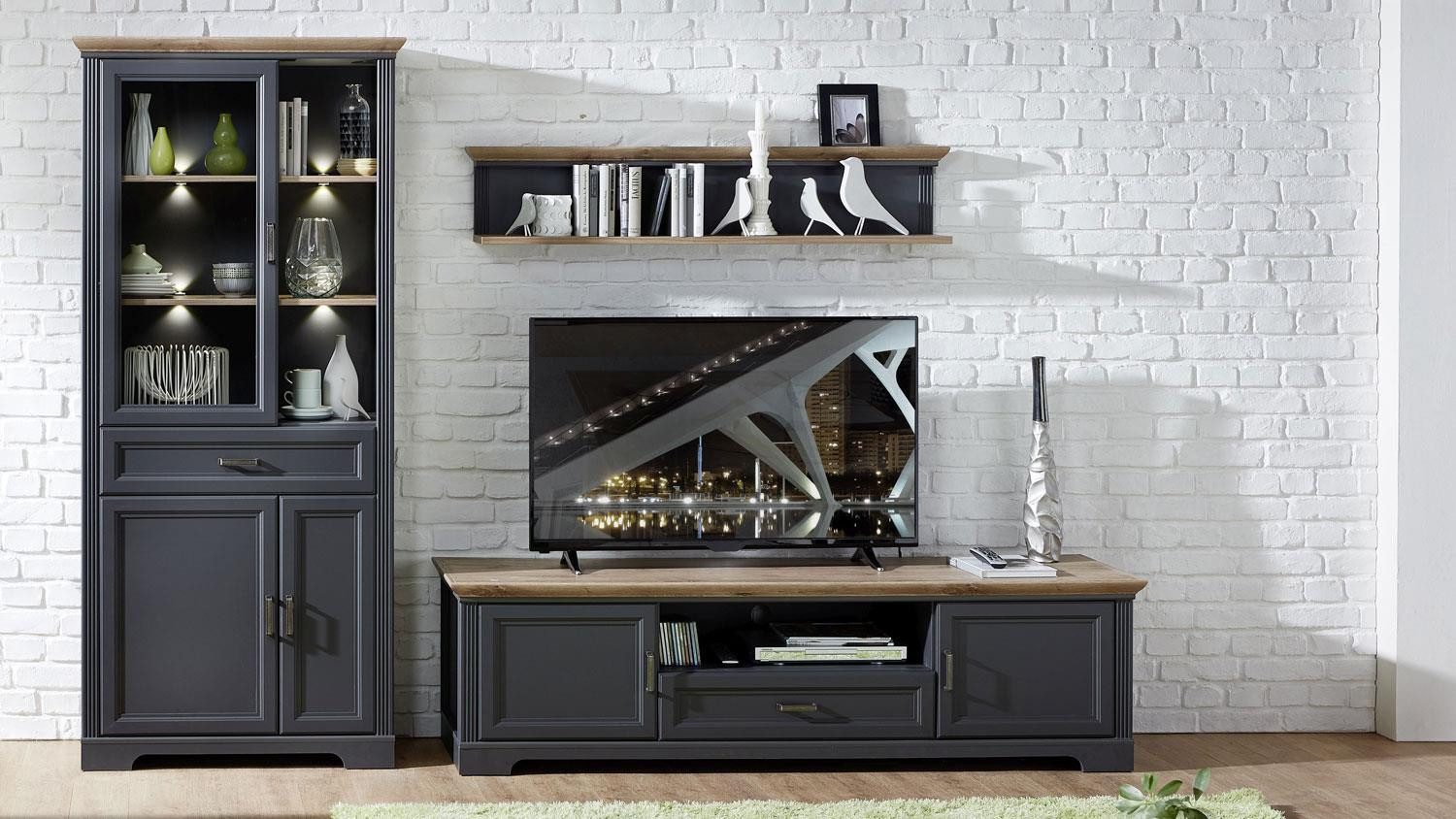 Innostyle Wohnwand H Wohnwand 83 Jasmin graphit MDF ArtisanEiche, mit LED, 299/204/51, (3-St)