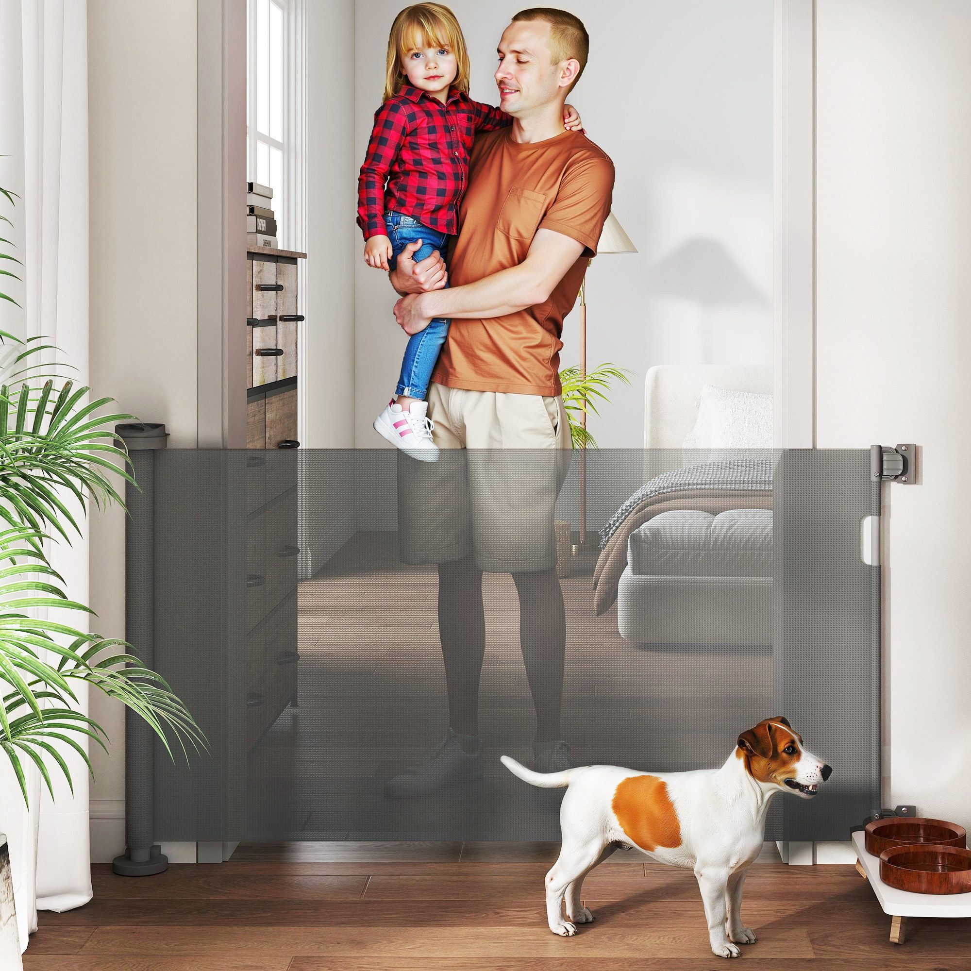 PawHut Hundegitter 0-136cm, 87 cm hoch (Treppenschutzgitter, 1 St., Einziehbares Sicherheitsgitter), für Haustiere, Geeignet für Treppen, Türen, Innen & Außen