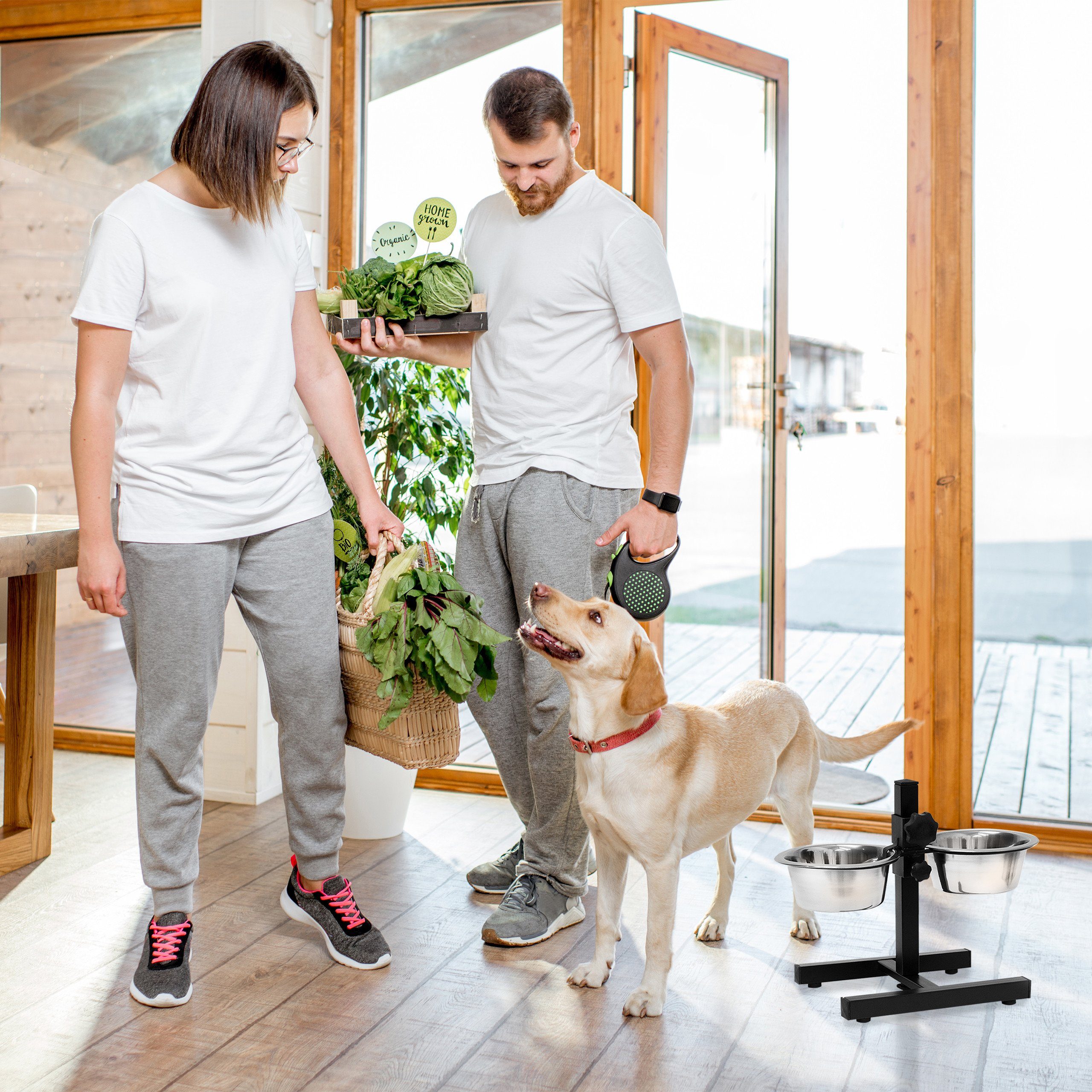 relaxdays Futterstation Hund höhenverstellbar, 2 x 0,75 Liter