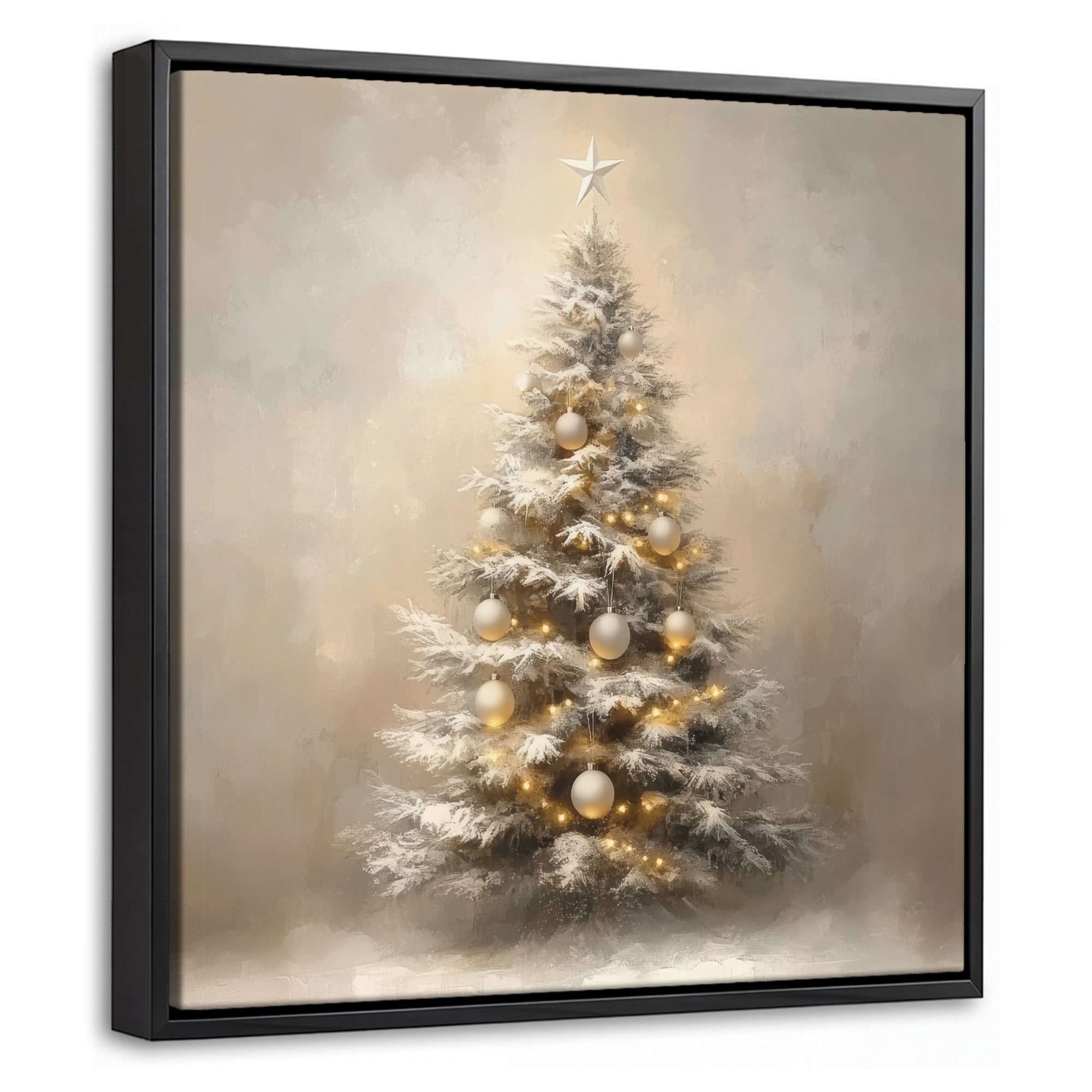 OneMillionCanvasses® Leinwandbild mit Rahmen - Weihnachten - Weihnachtsbaum - Schnee - Kunst, Fotodruck (1 St), Leinwand Bilder Klein, Wand Dekoration Aesthetic 20x20cm