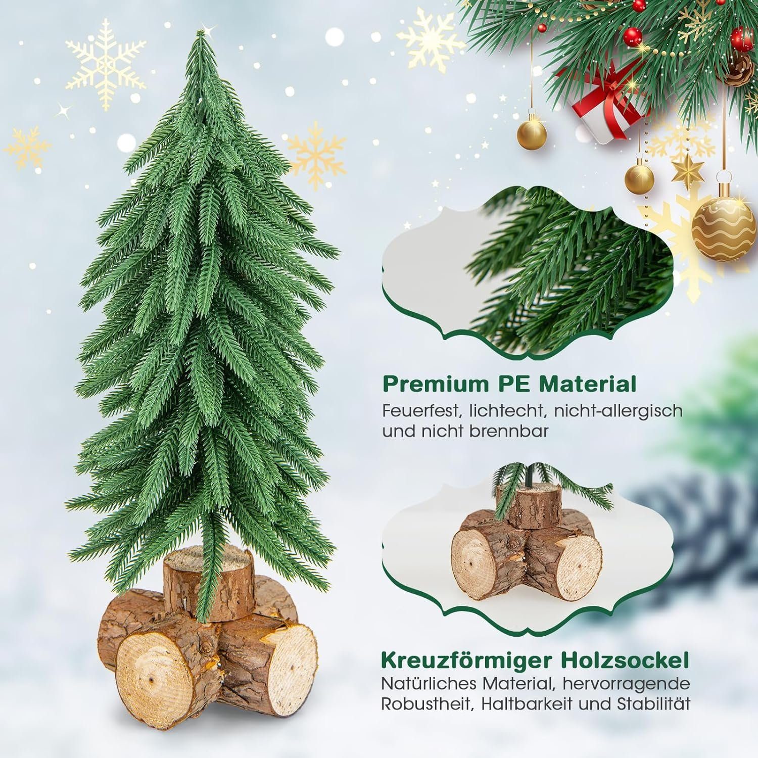KOMFOTTEU Künstlicher Weihnachtsbaum Mini, mit 200 PE-Zweigspitzen & Sockel, 40cm