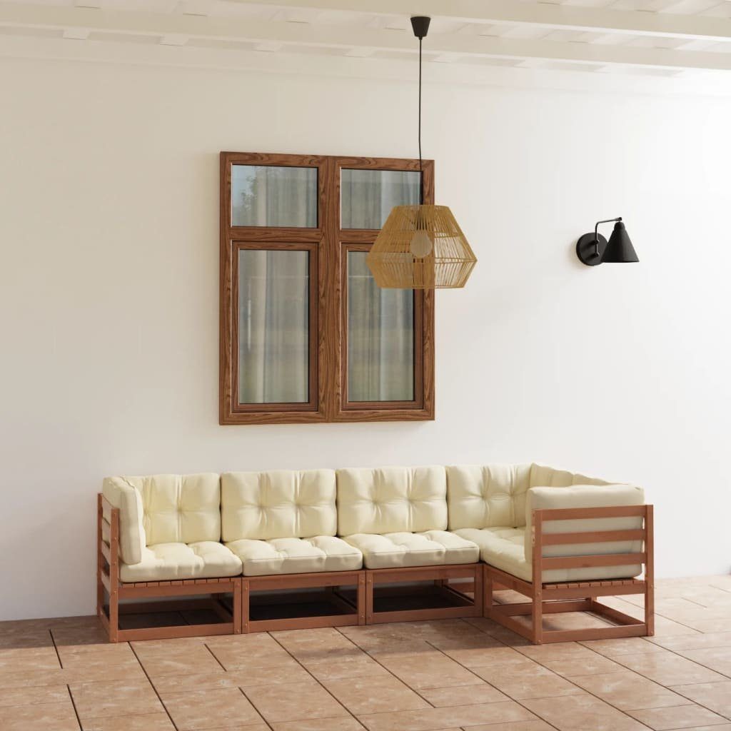 Massivholz, vidaXL Garten-Lounge-Set Kiefer 5-tlg. (1-tlg) mit Kissen Gartenlounge-Set